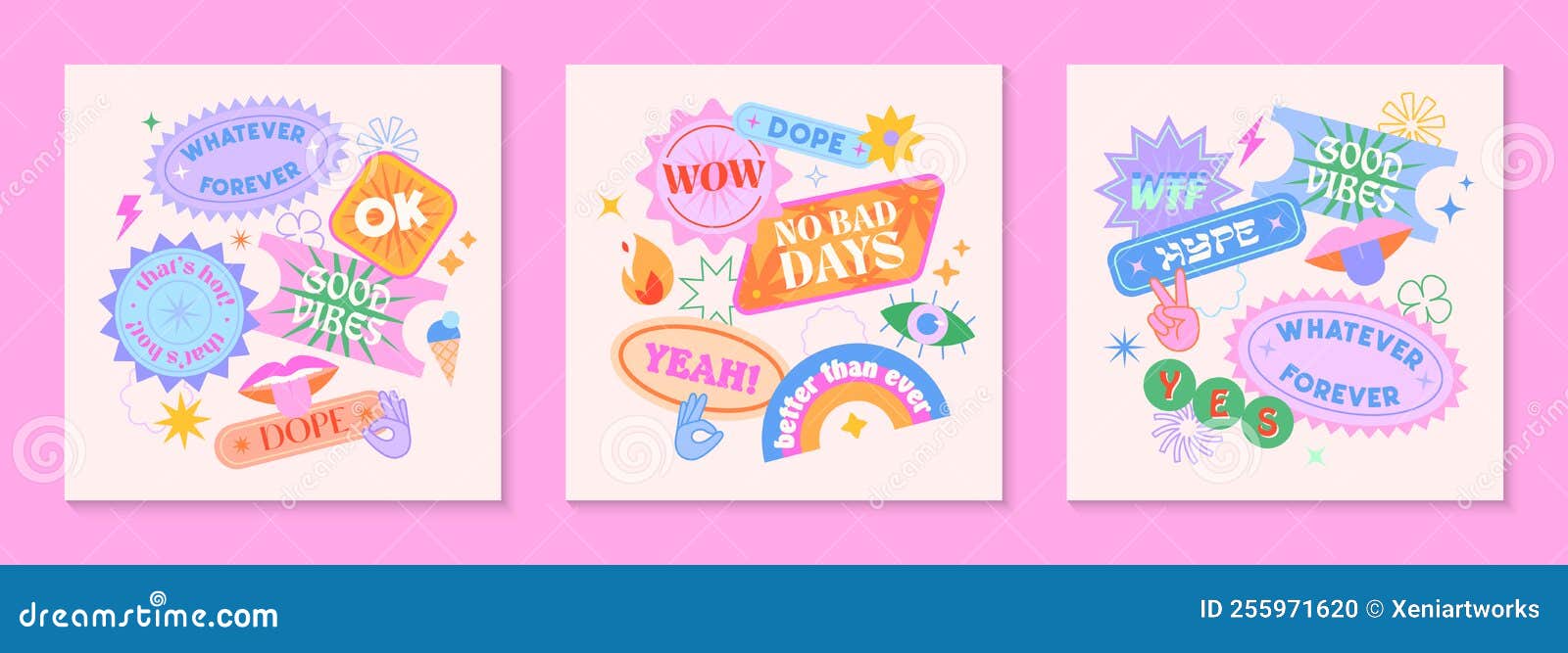 Vector Set Of Cute Templates With Patches And Stickers In 90s