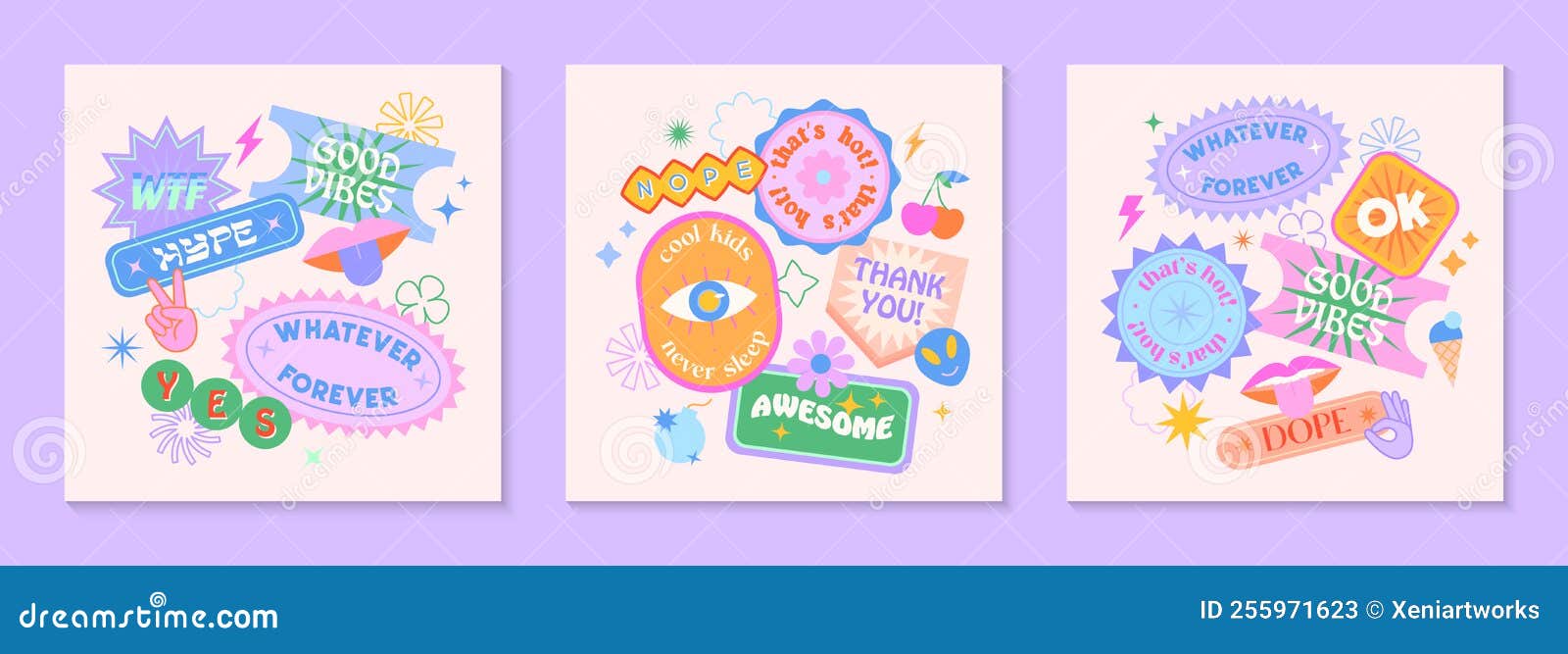 Vector Set of Cute Funny Templates with Patches and Stickers in