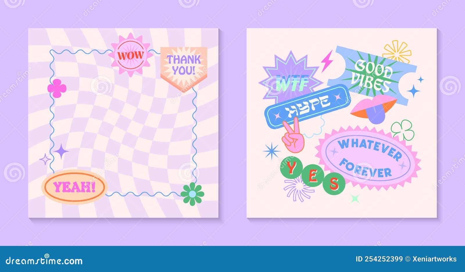 Vector Set of Cute Funny Templates with Patches and Stickers in