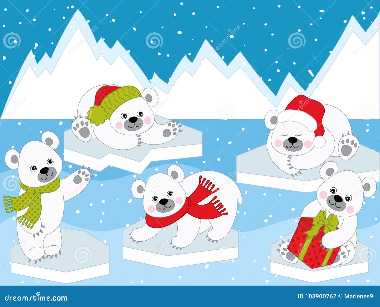 Download Vector Set Of Cute Cartoon Christmas Polar Bears Stock ...