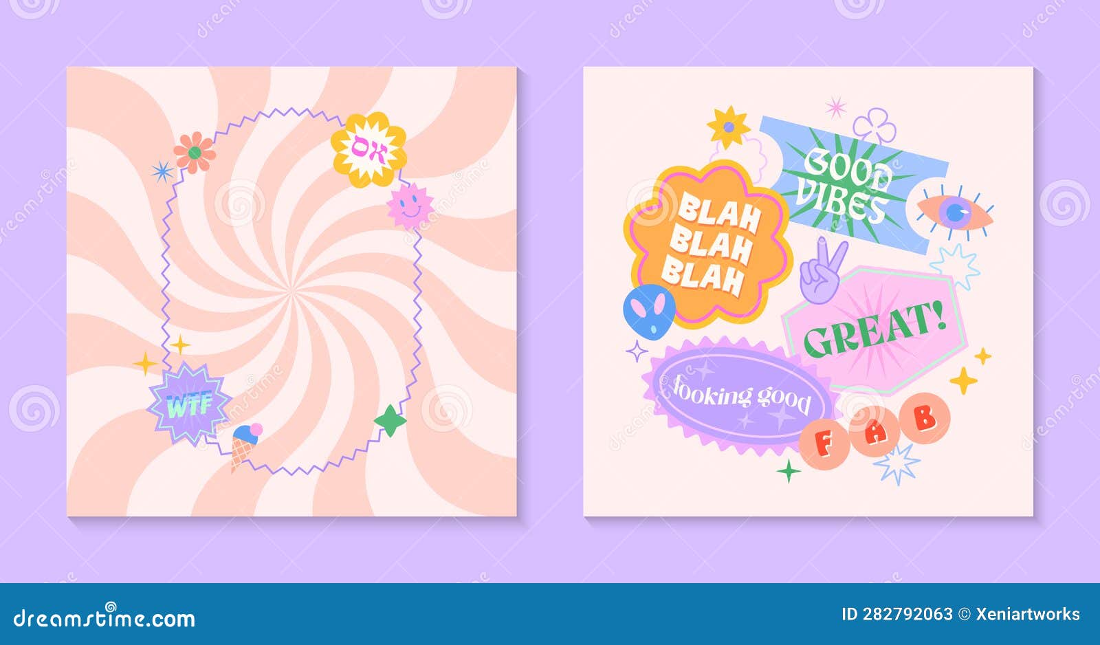 Vector Set Of Cute Templates With Patches And Stickers In 90s