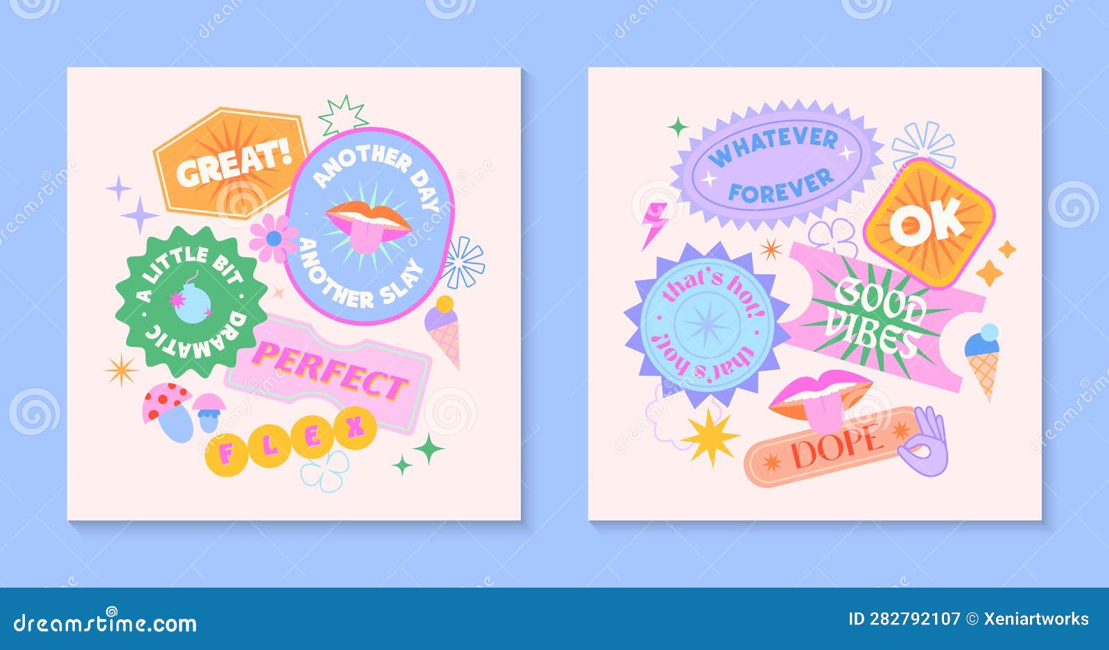 Cartoon stickers or patches set with 90s style Vector Image