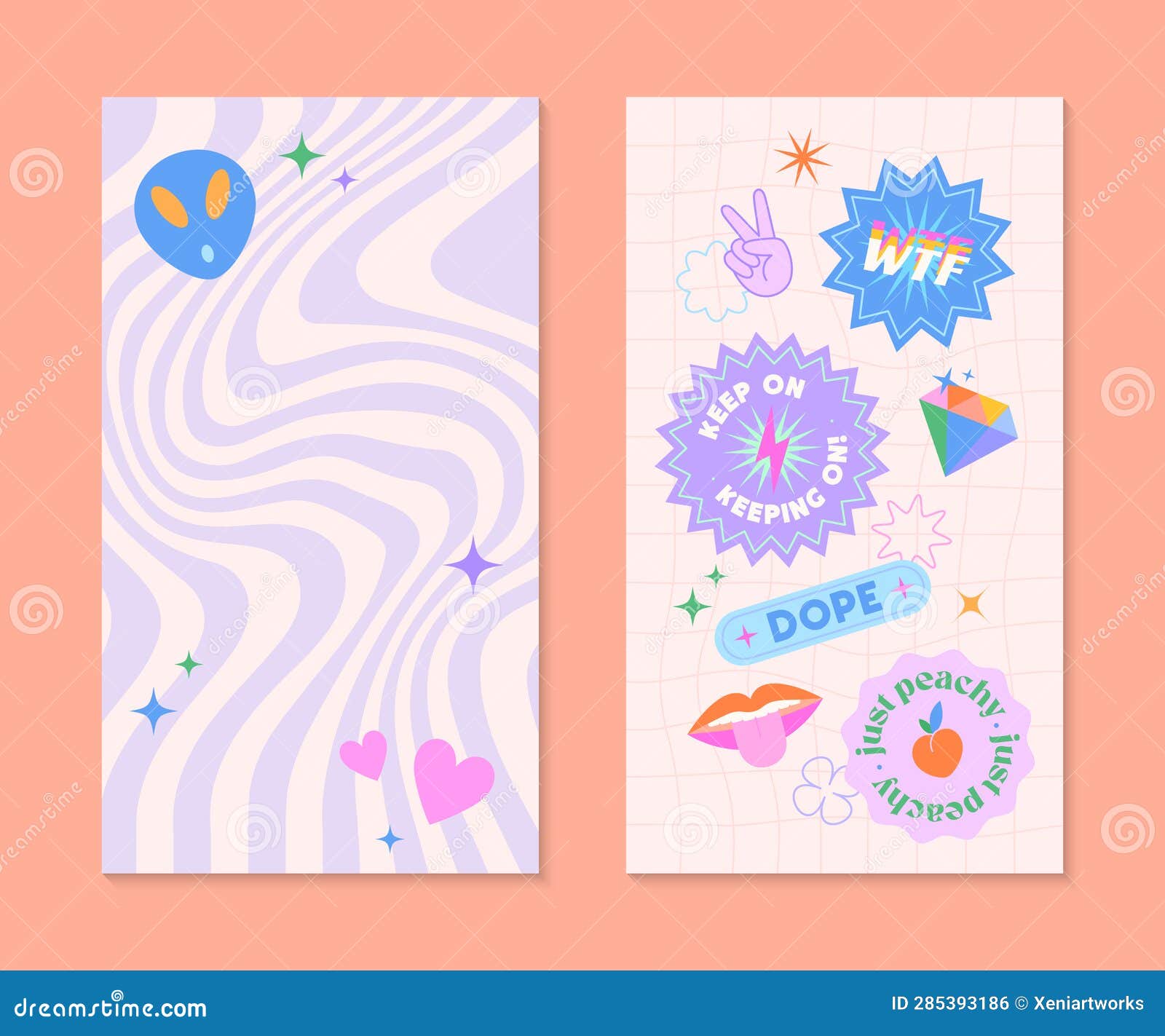 Vector Set Of Cute Templates With Patches And Stickers In 90s