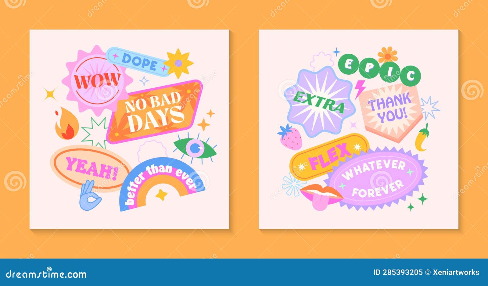 Vector Set Of Cute Templates With Patches And Stickers In 90s