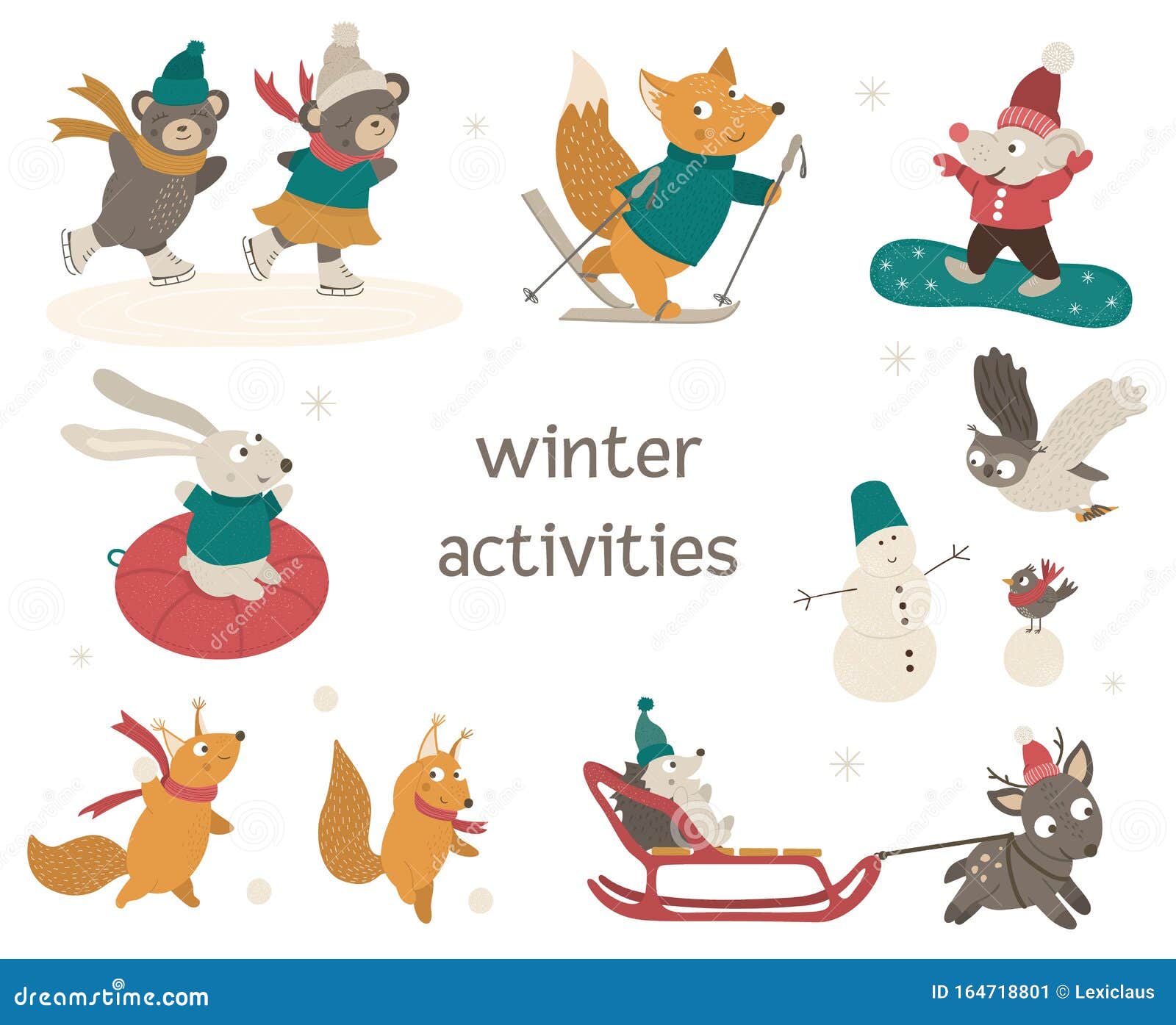 Vector Set of Cute Woodland Animals Doing Winter Activities. Funny Forest Characters with Ski, Skates, Sleigh Stock Vector - Illustration of animals, isolated: 164718801 Vector Set of Cute Woodland Animals Doing Winter Activities. Funny Forest Characters with Ski, Skates, Sleigh Stock Vector - Illustration of animals, isolated: 164718801