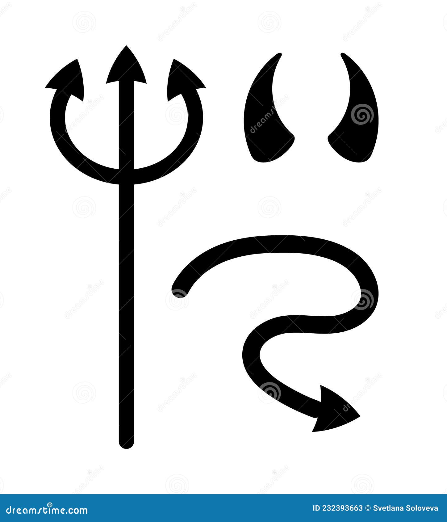Vector Set of Devil Horns Tail and Trident Stock Illustration