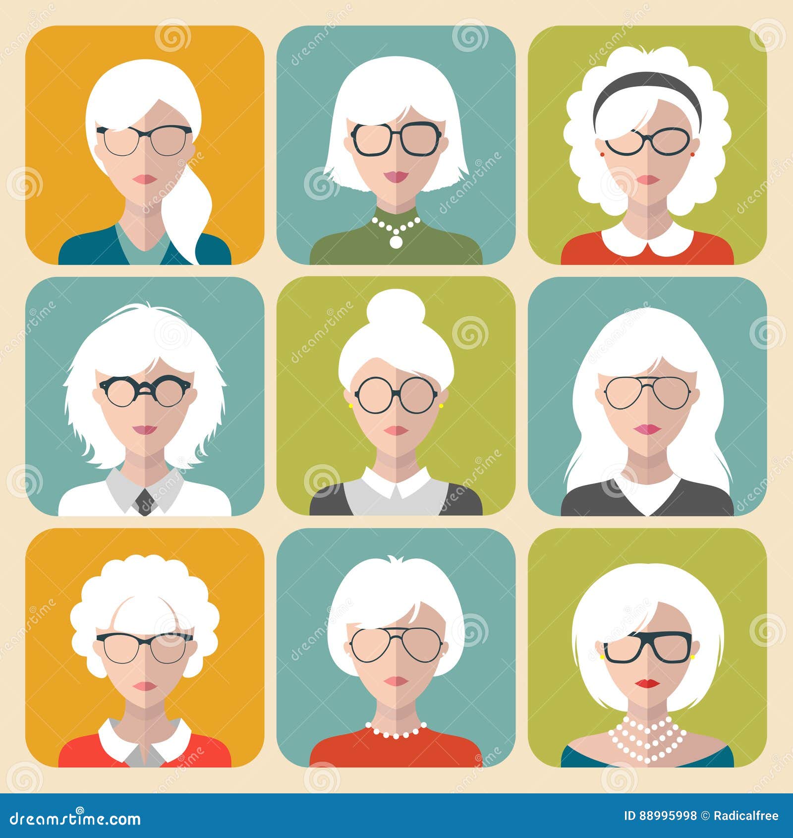 Vector Set of Different Old Woman with Gray Hair App Icons in Flat Style.  Heads and Faces Images Collection. Stock Vector - Illustration of grandma,  icon: 88995998