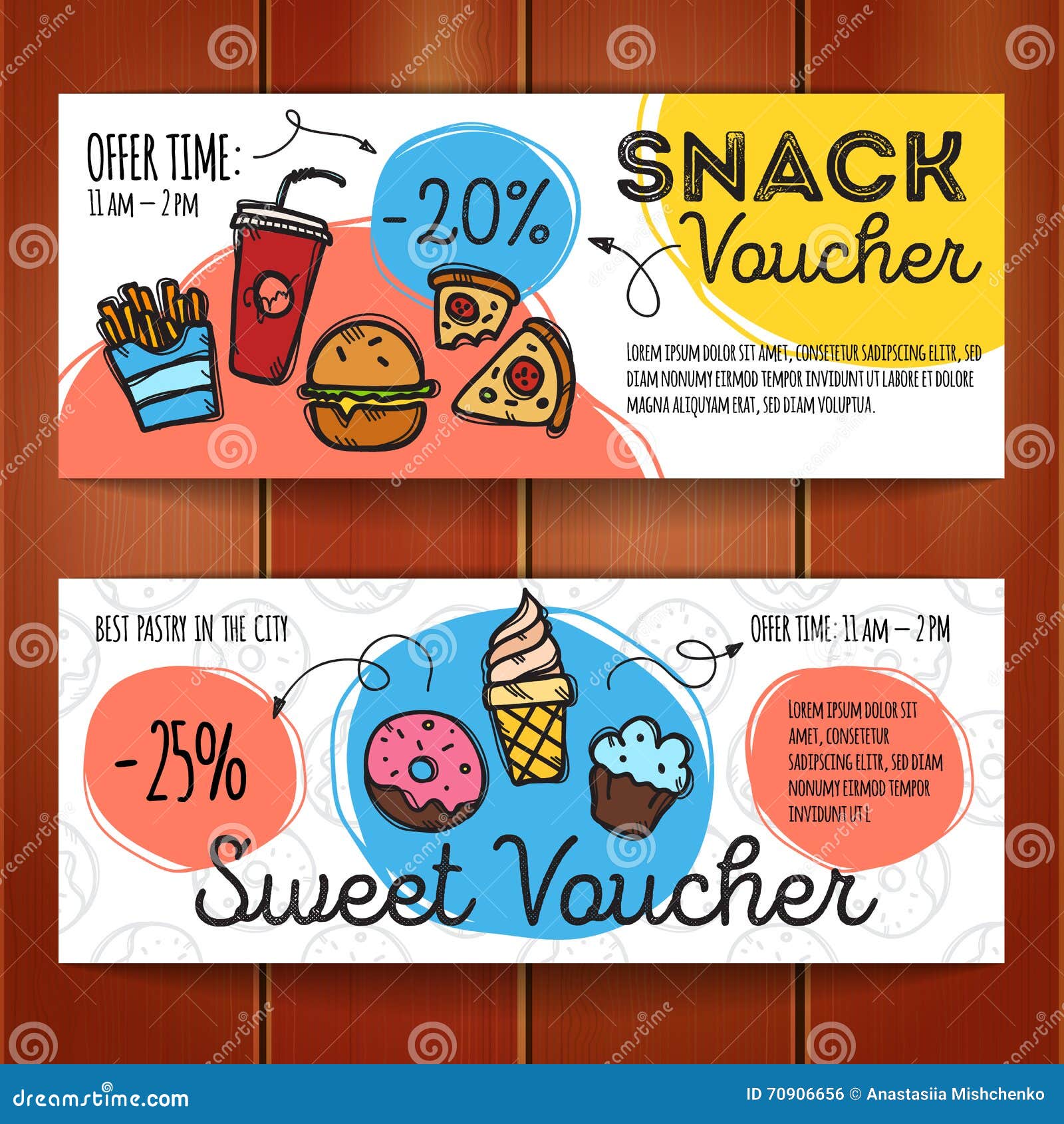 Discount Voucher Set Of Ice Cream Template Design. Vector Illustration