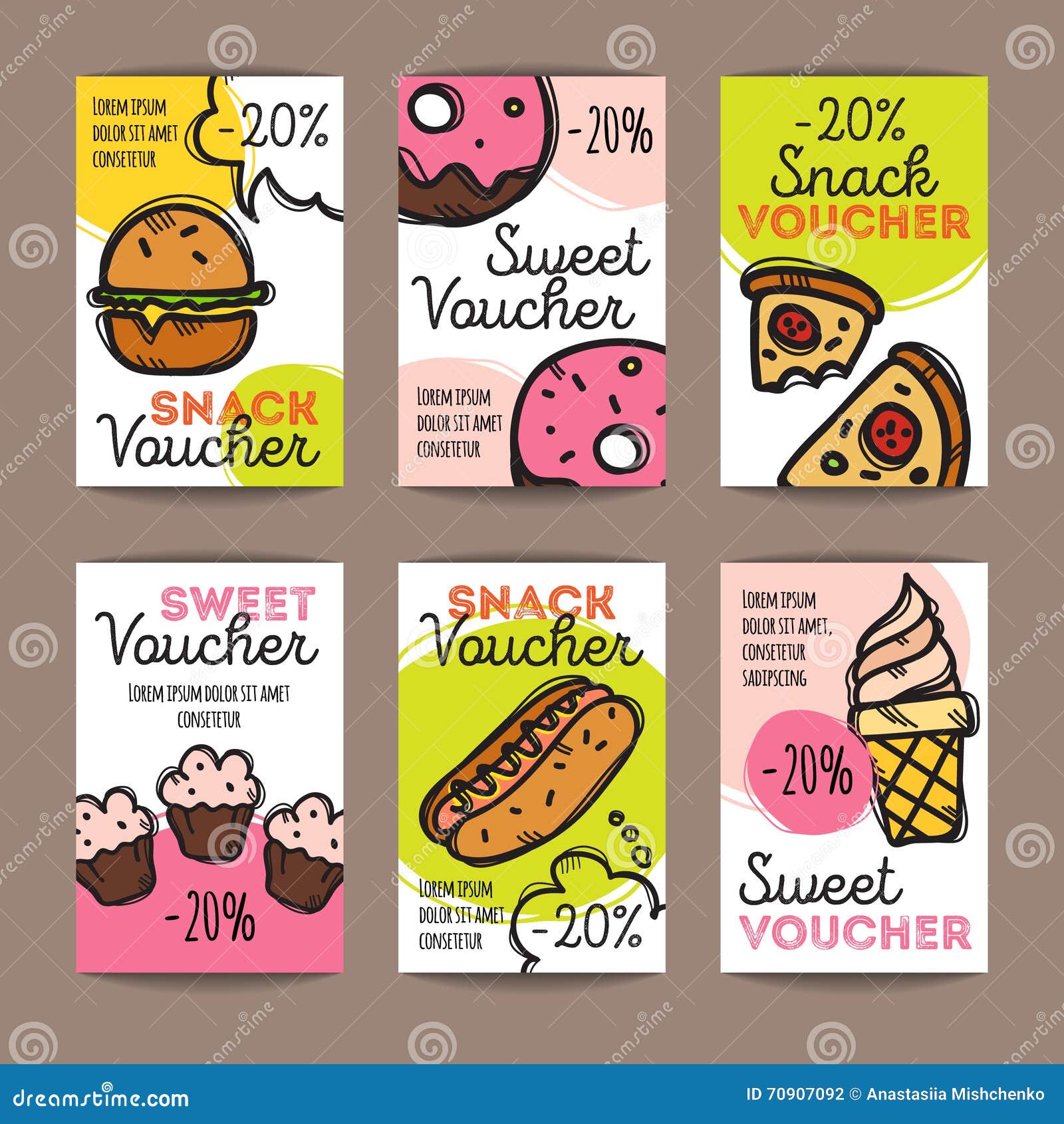 Vector Set Of Discount Coupons For Fast Food And Desserts Colorful