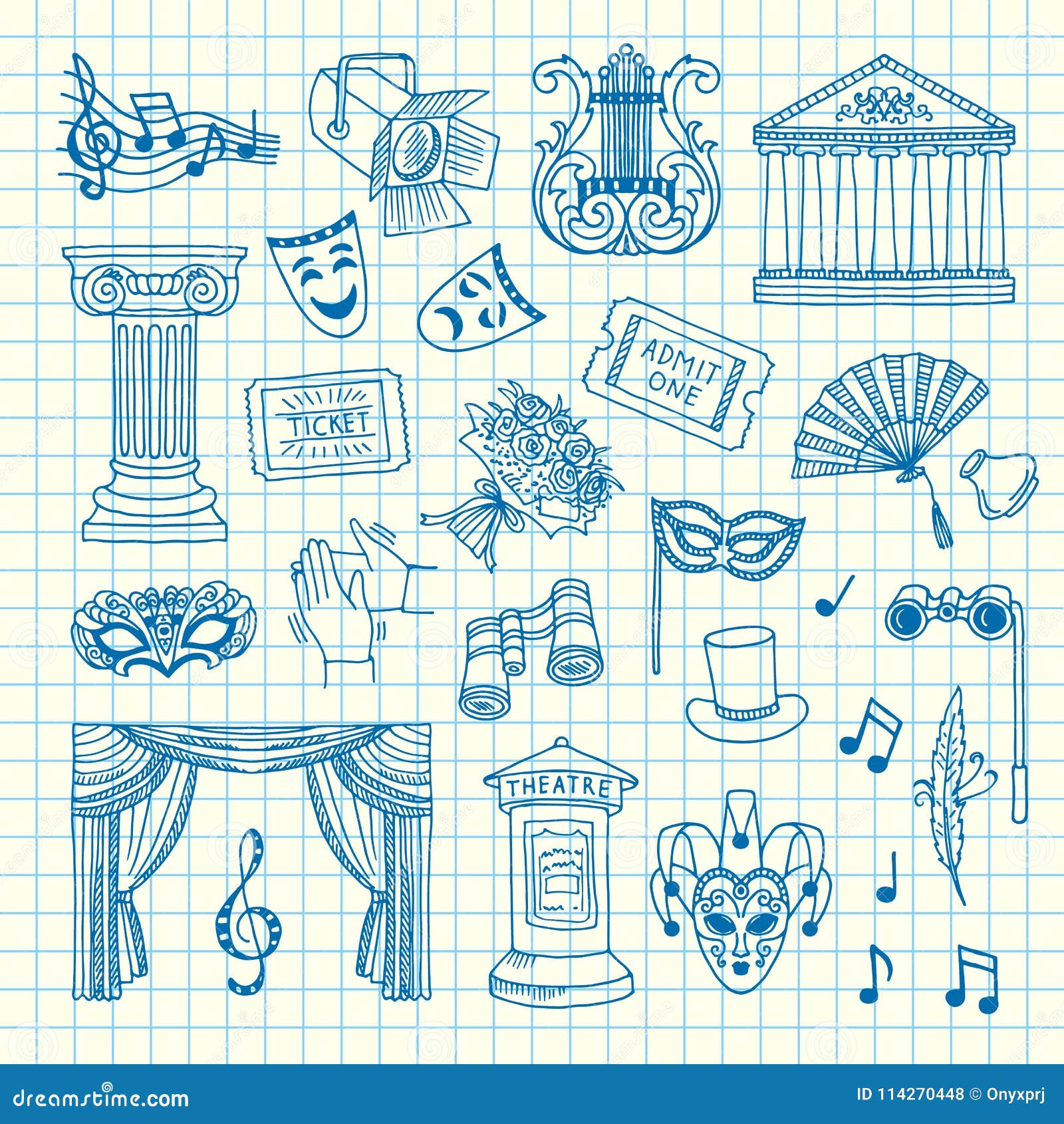 Vector Set of Doodle Theatre Elements Illustration Stock Vector