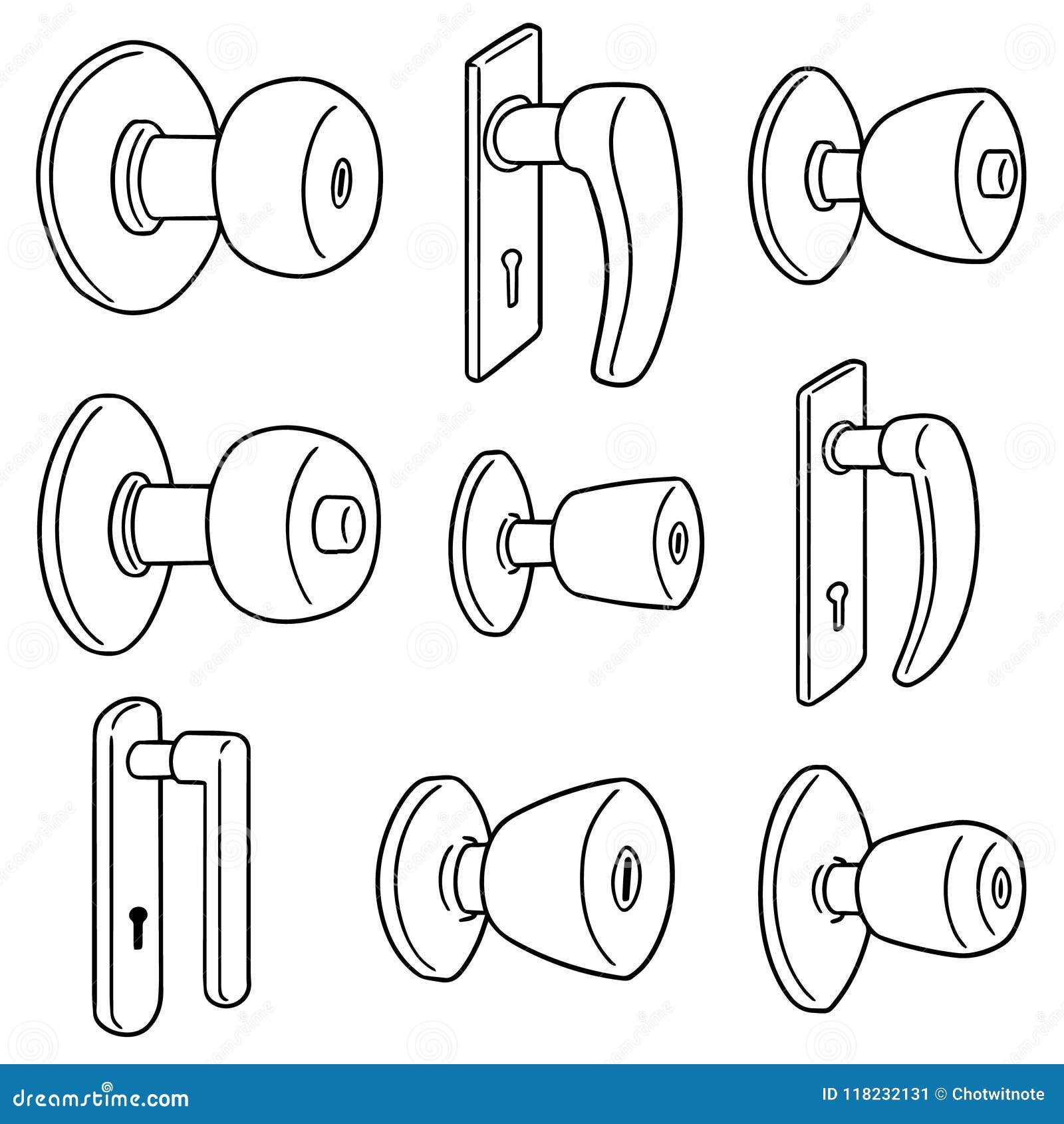 Vector set of door knobs stock vector. Illustration of cartoon 118232131