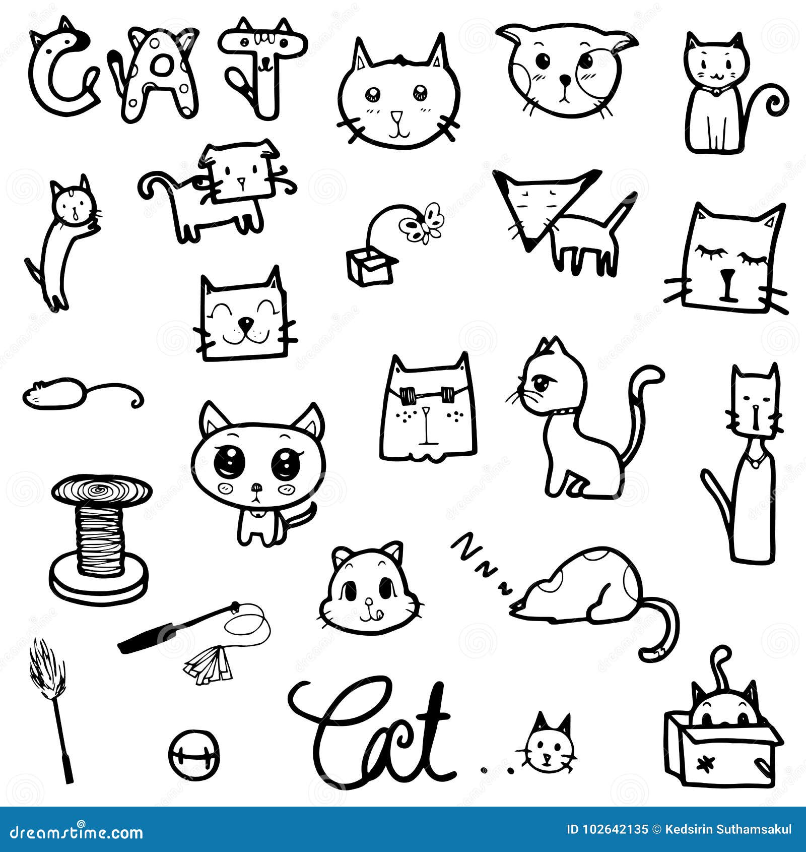 Funny Doodle Cat Icons Seamless Pattern Stock Vector (Royalty Free