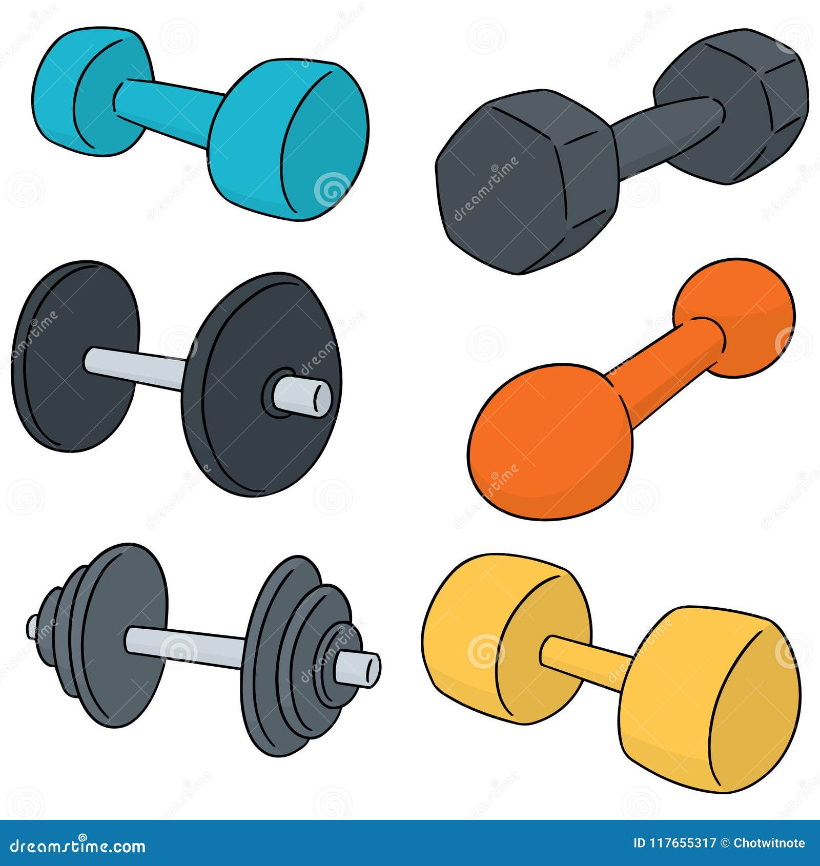 Vector set of dumbbell stock vector. Illustration of drawn - 117655317