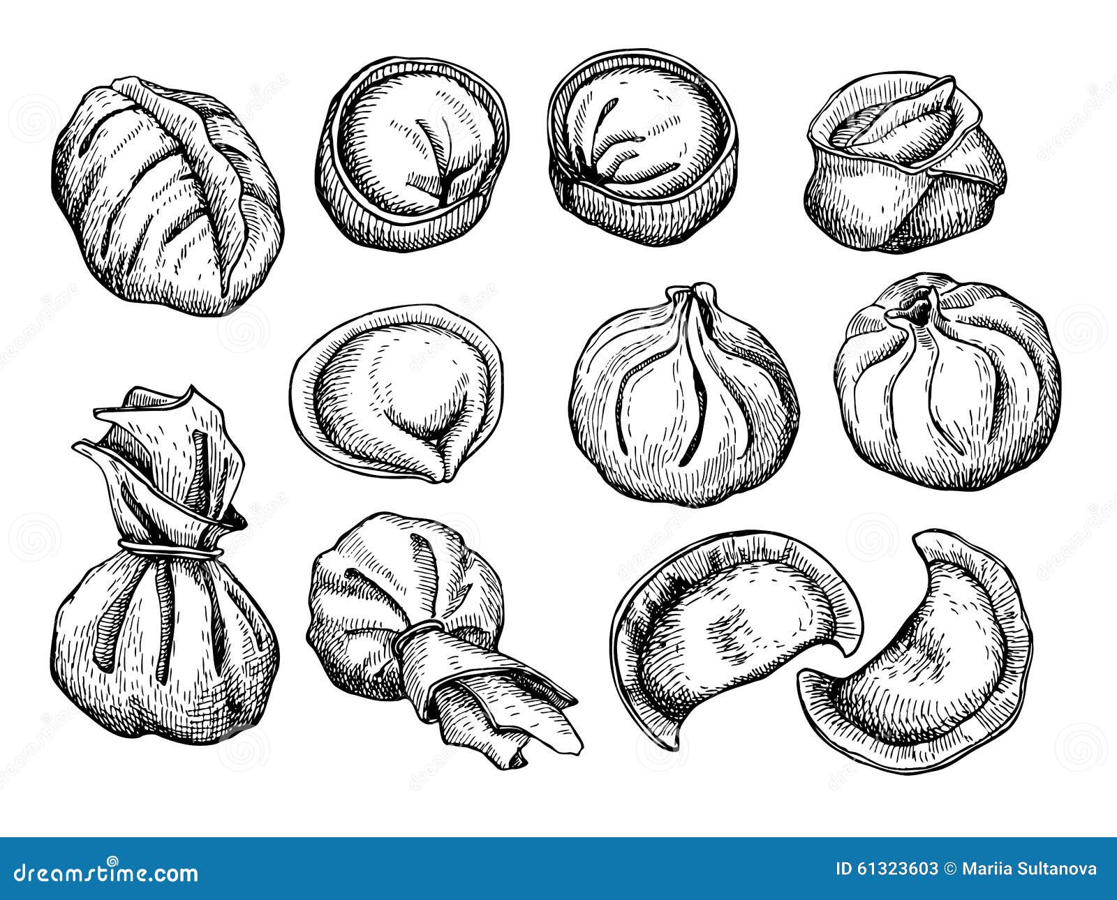Download Vector Set Of Dumplings. Vintage Sketch Illustration Stock Vector - Illustration of china, food ...