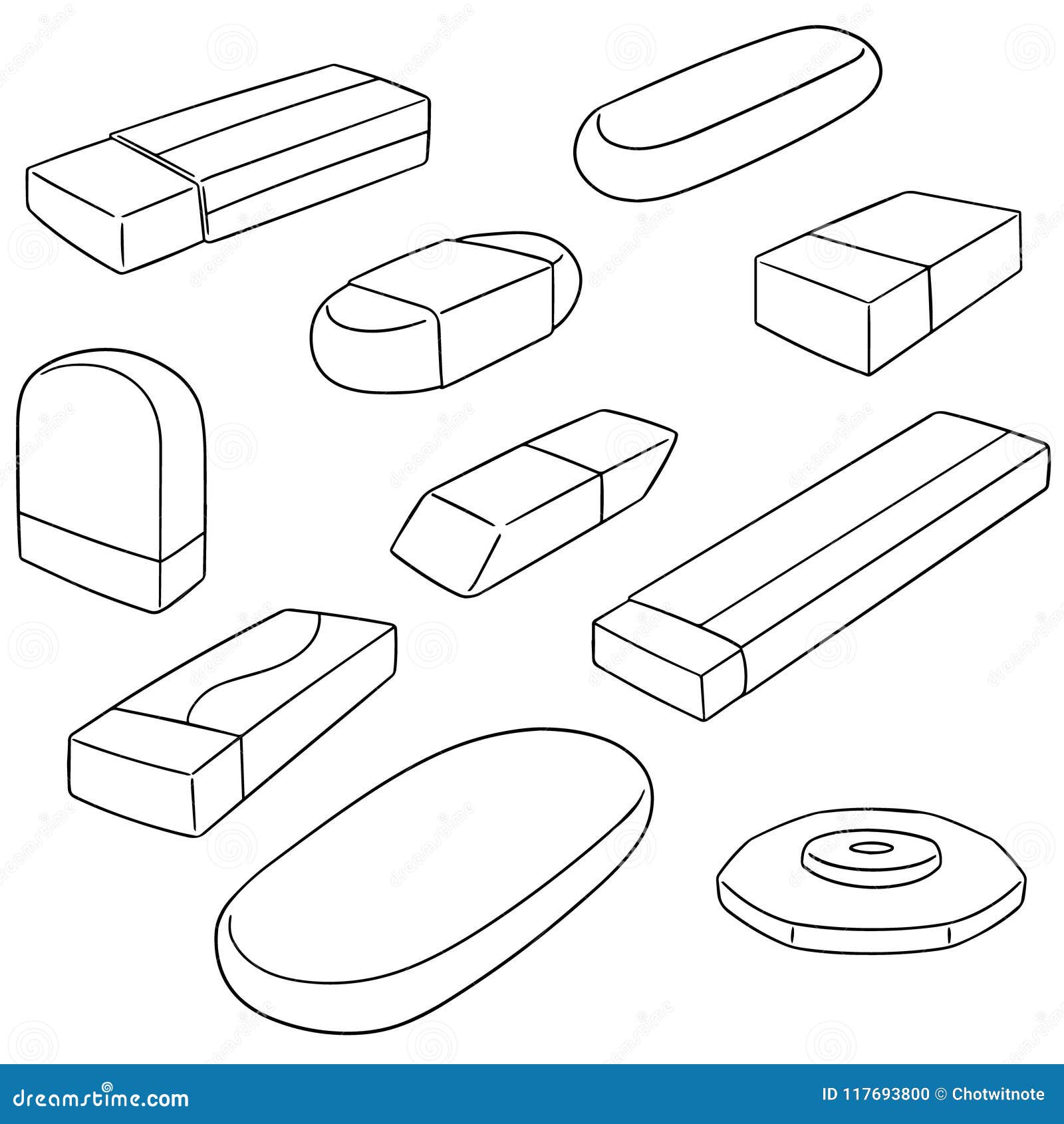 Vector set of eraser stock vector. Illustration of drawing - 117693800