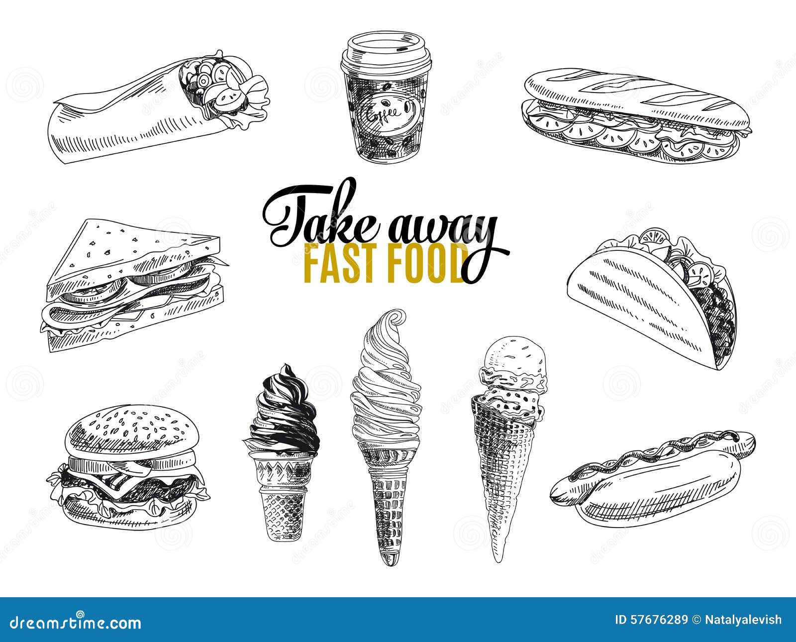 Hand drawings various kinds fast food white Vector Image