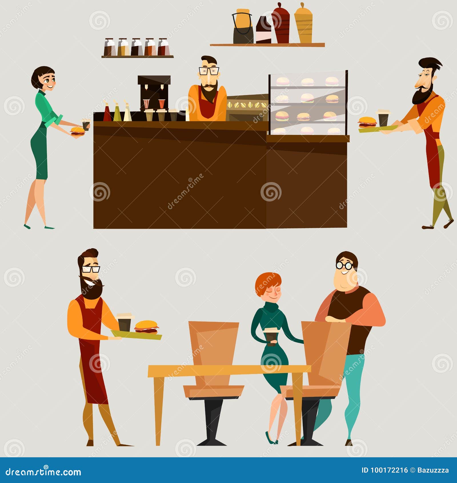Vector Burger Bar Or Fast Food Restaurant Icon Set Stock Vector
