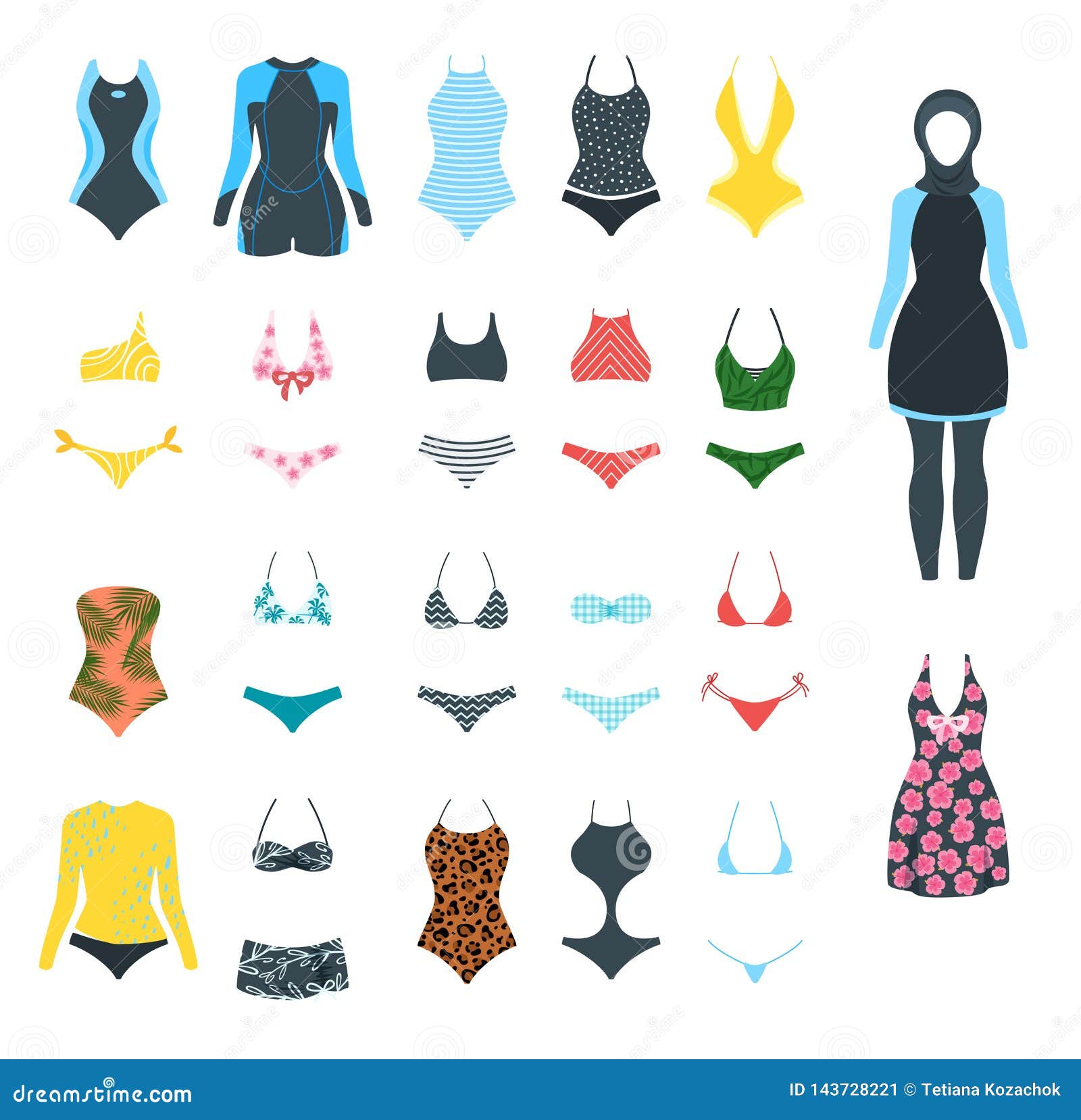 Vector Set of Female Swimsuit Stock Vector - Illustration of fashion ...