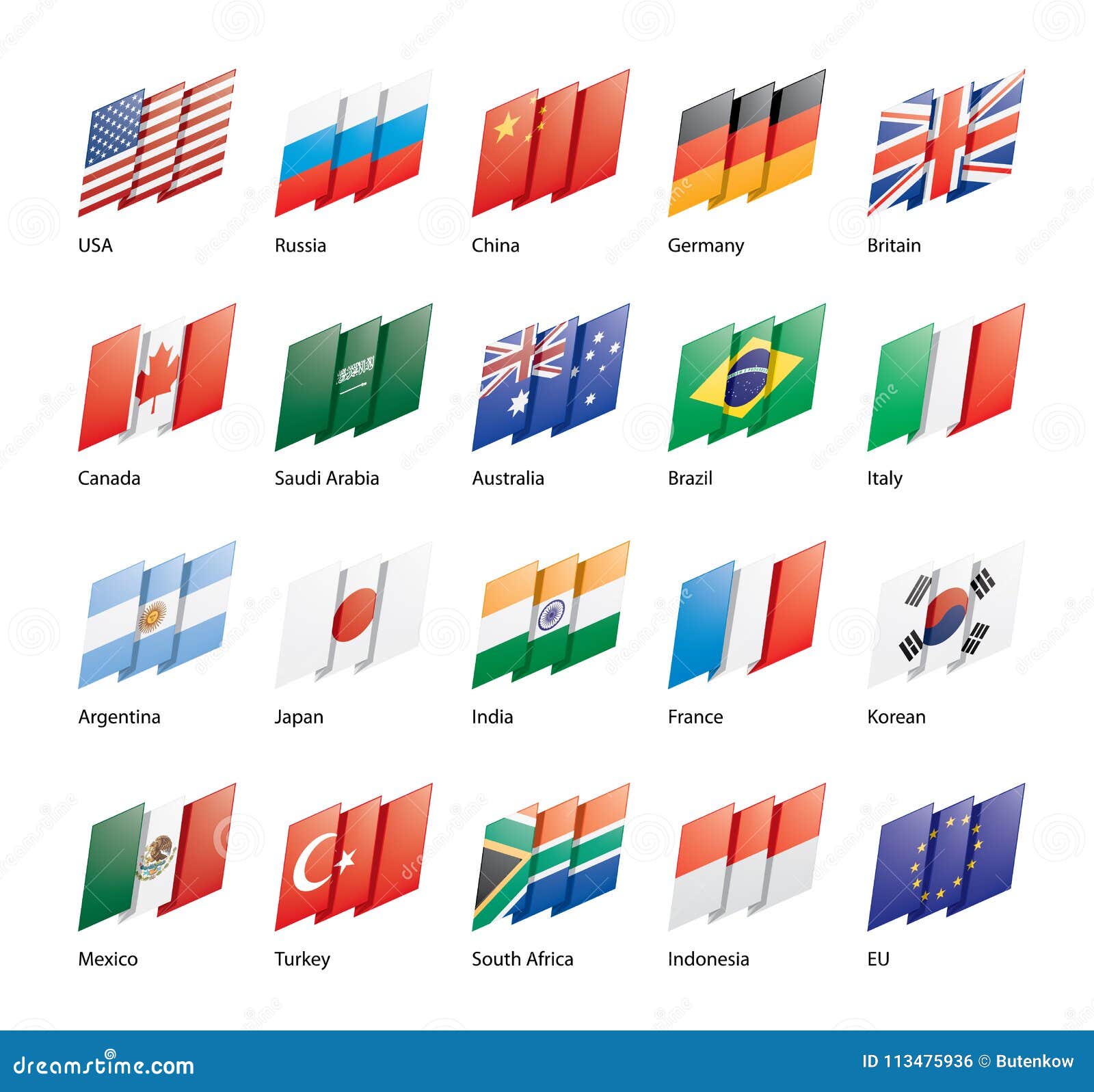 Vector Set of Flags of the G20 Stock Vector Illustration of japan, nation 113475936