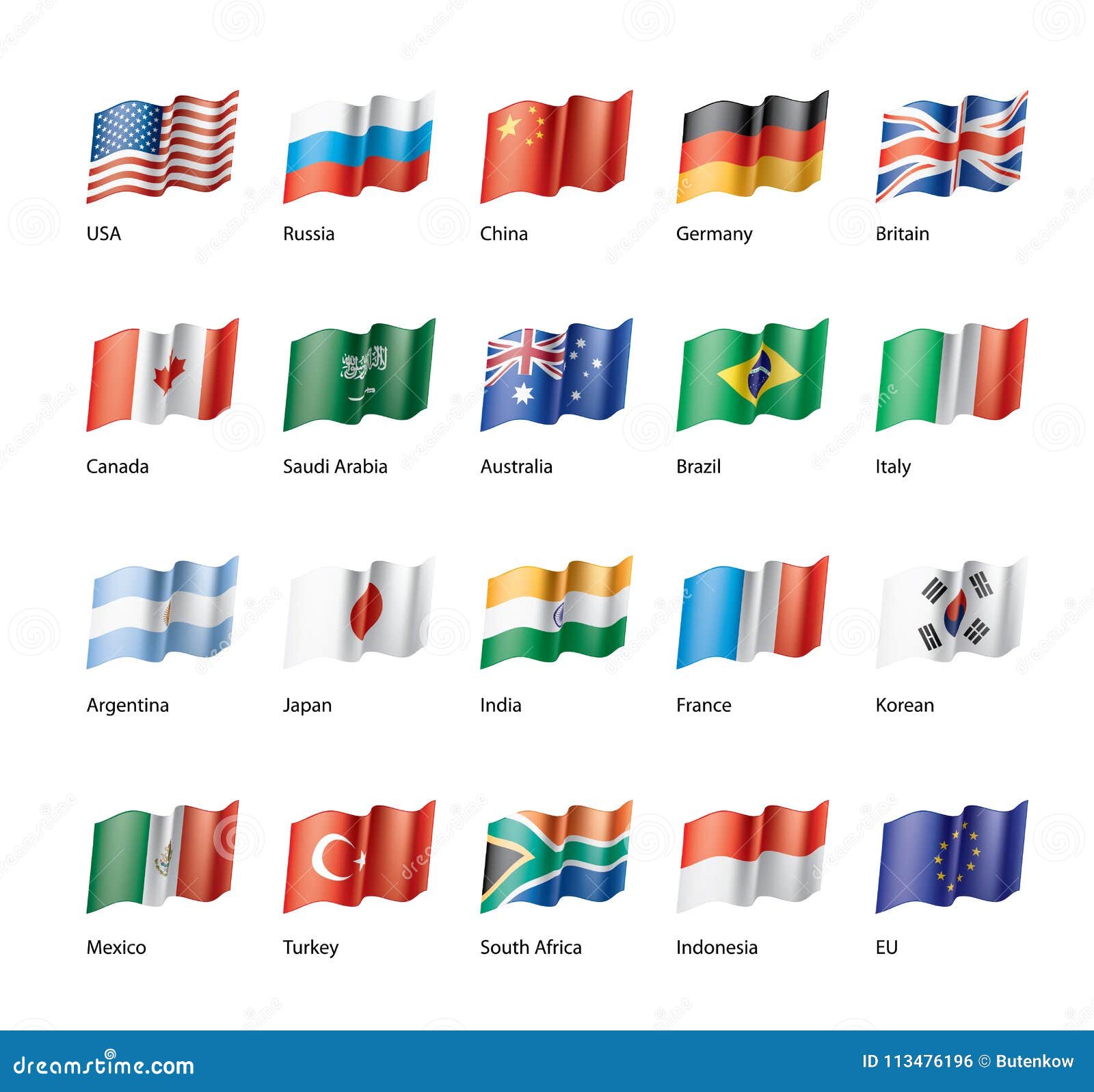 Vector Set of Flags of the G20 Stock Vector Illustration of realistic, nation 113476196