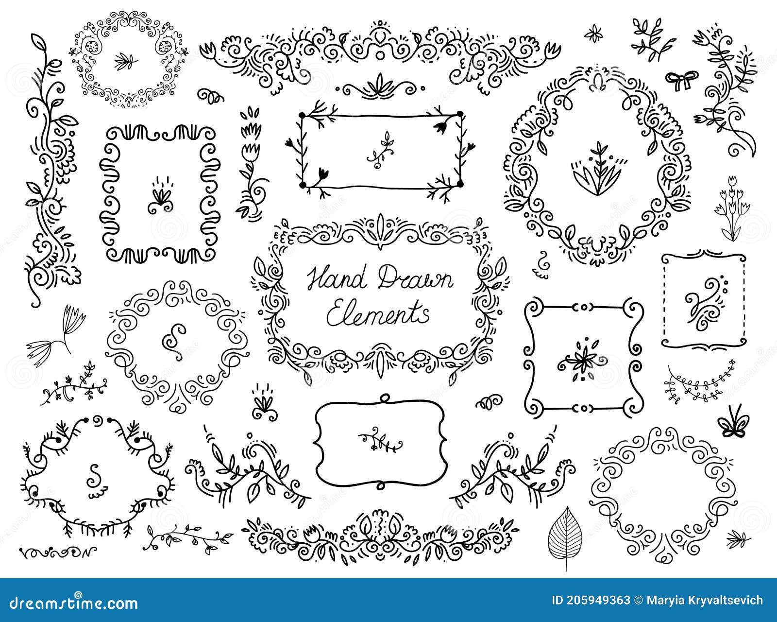  set of floral doodle grames, dividers, handdrawn s