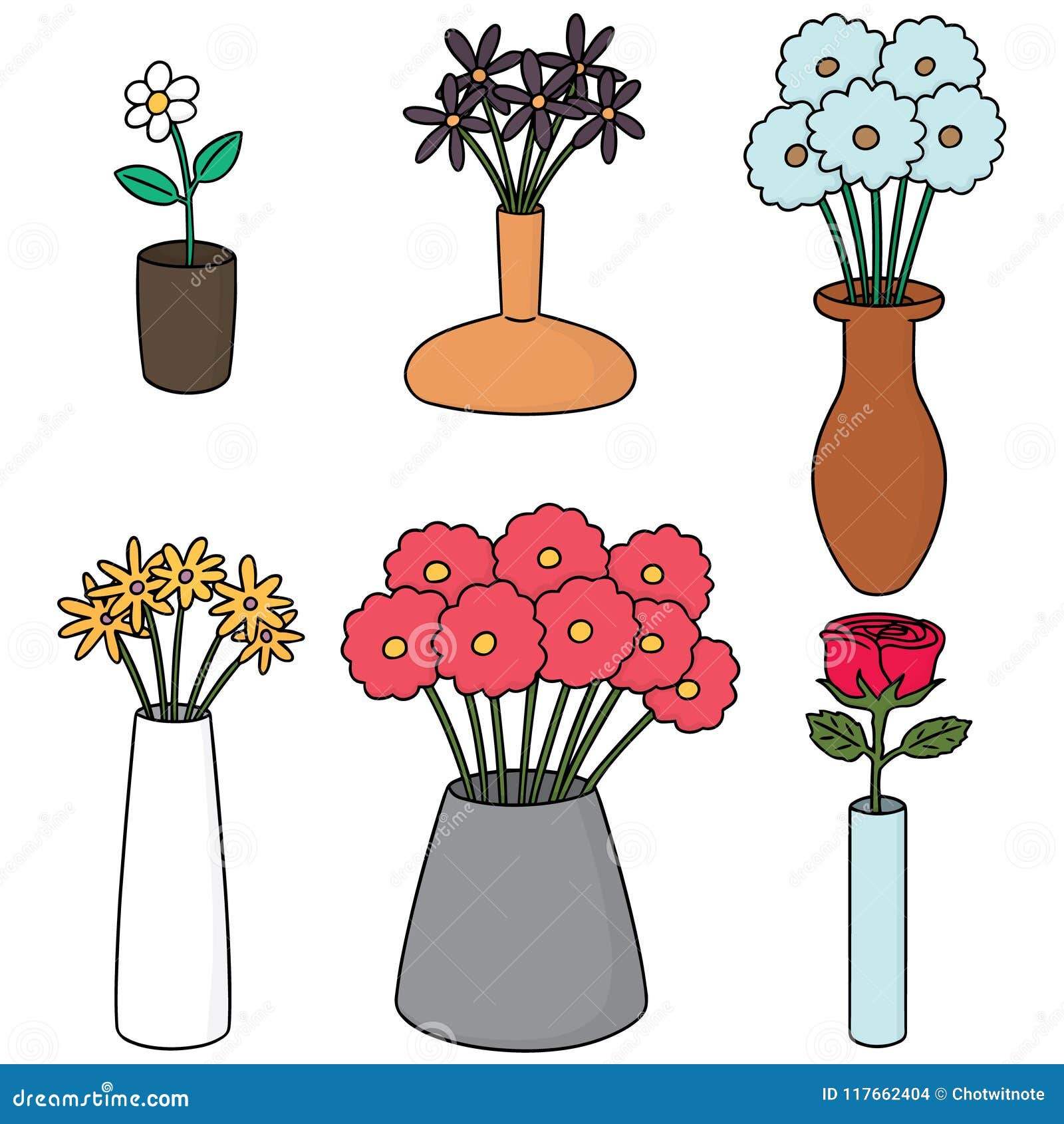 Vector Set Of Flower Vase Stock Vector Illustration Of Idea