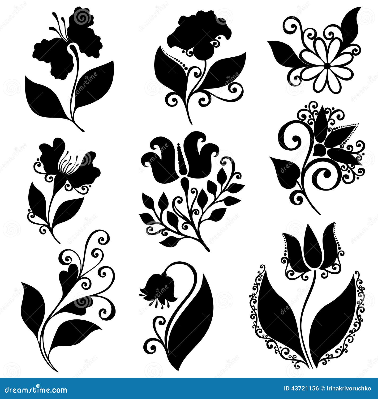 Vector Set Of Flowers. Stencils Isolated Stock Vector - Illustration of