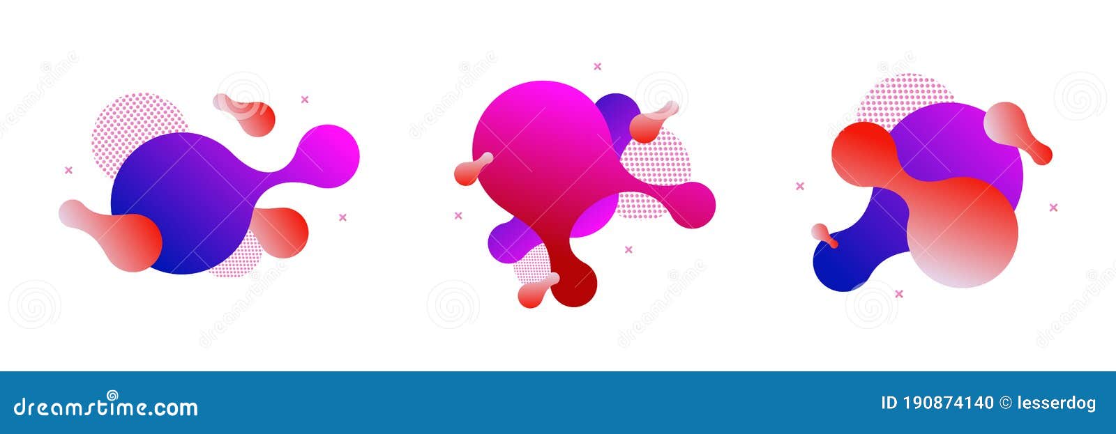  set of fluid  abstract geometric blue, purple and red gradient