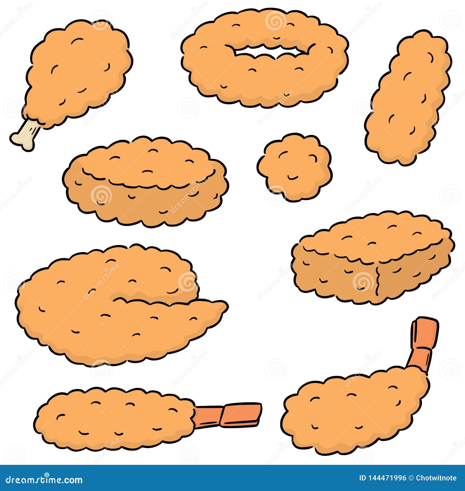 Vector set of fried food stock vector. Illustration of line - 144471996
