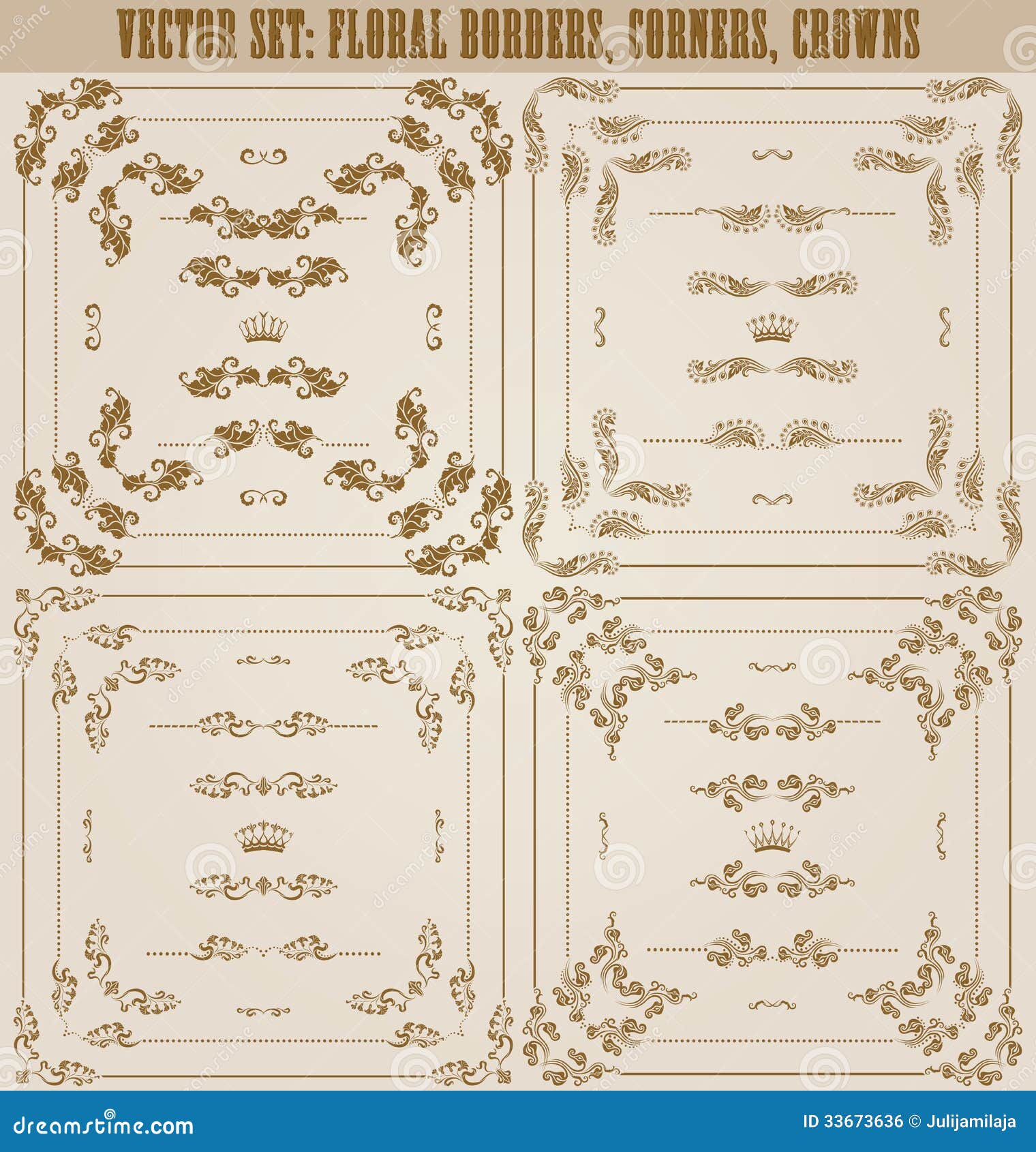 Vector Set Of Gold Decorative Borders, Frame Royalty Free Stock Image