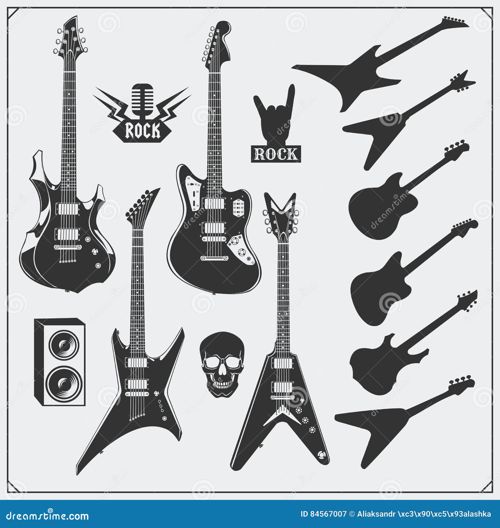 Vector Set of Guitars. Black and White Design Stock Vector