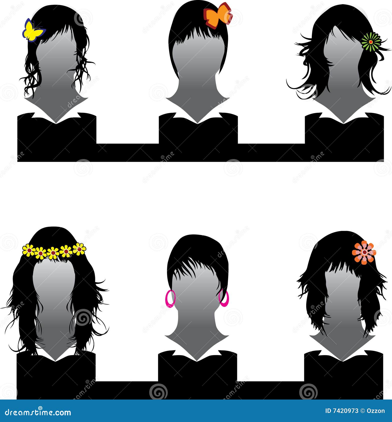 Vector set of hair style stock vector. Illustration of dress - 7420973