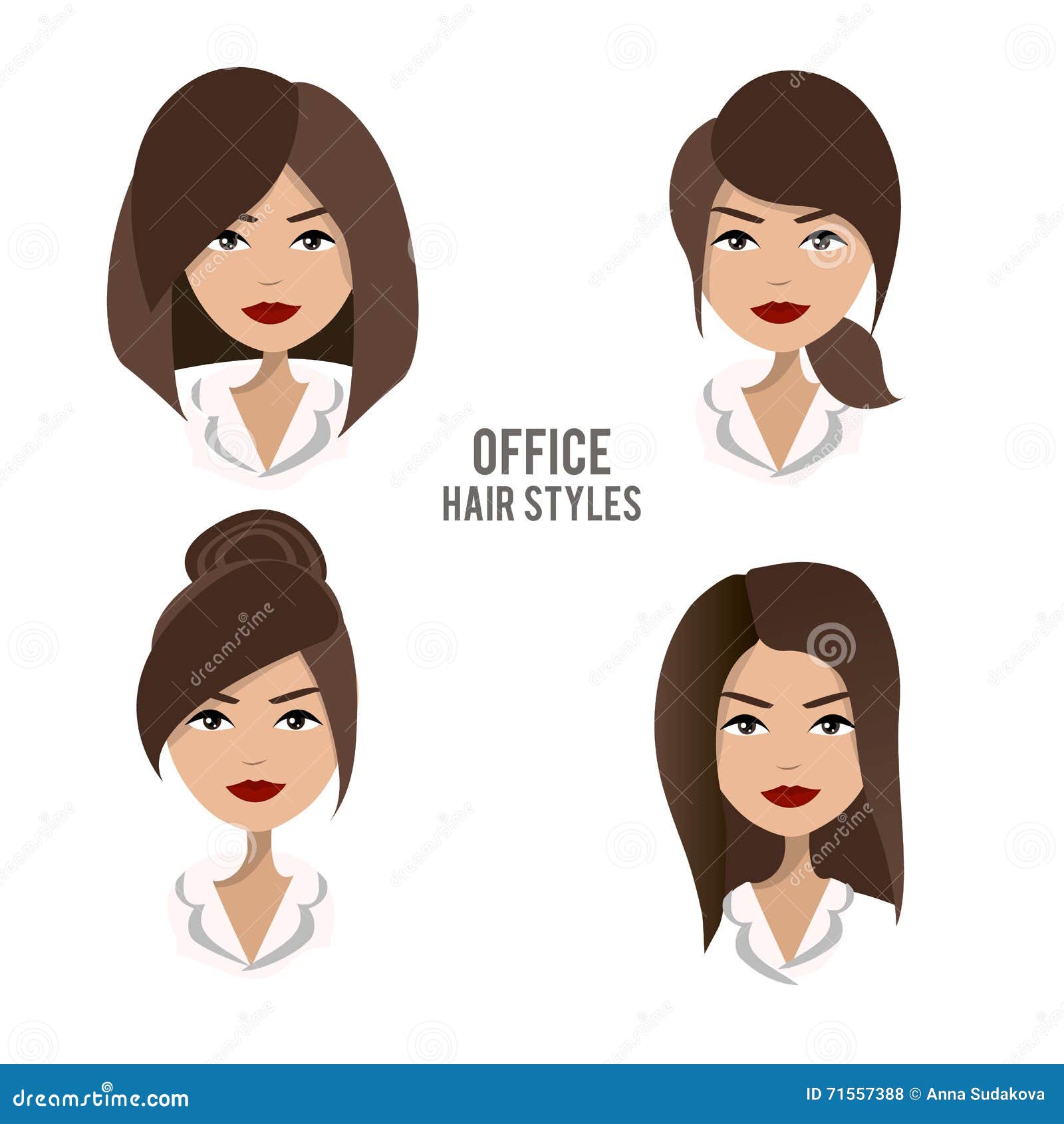 Vector Set of Hair Styles and Hairdos for Office Female Workers. Stock