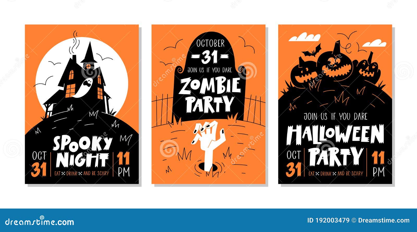 Vector Set of Halloween Party Invitations or Greeting Cards with ...