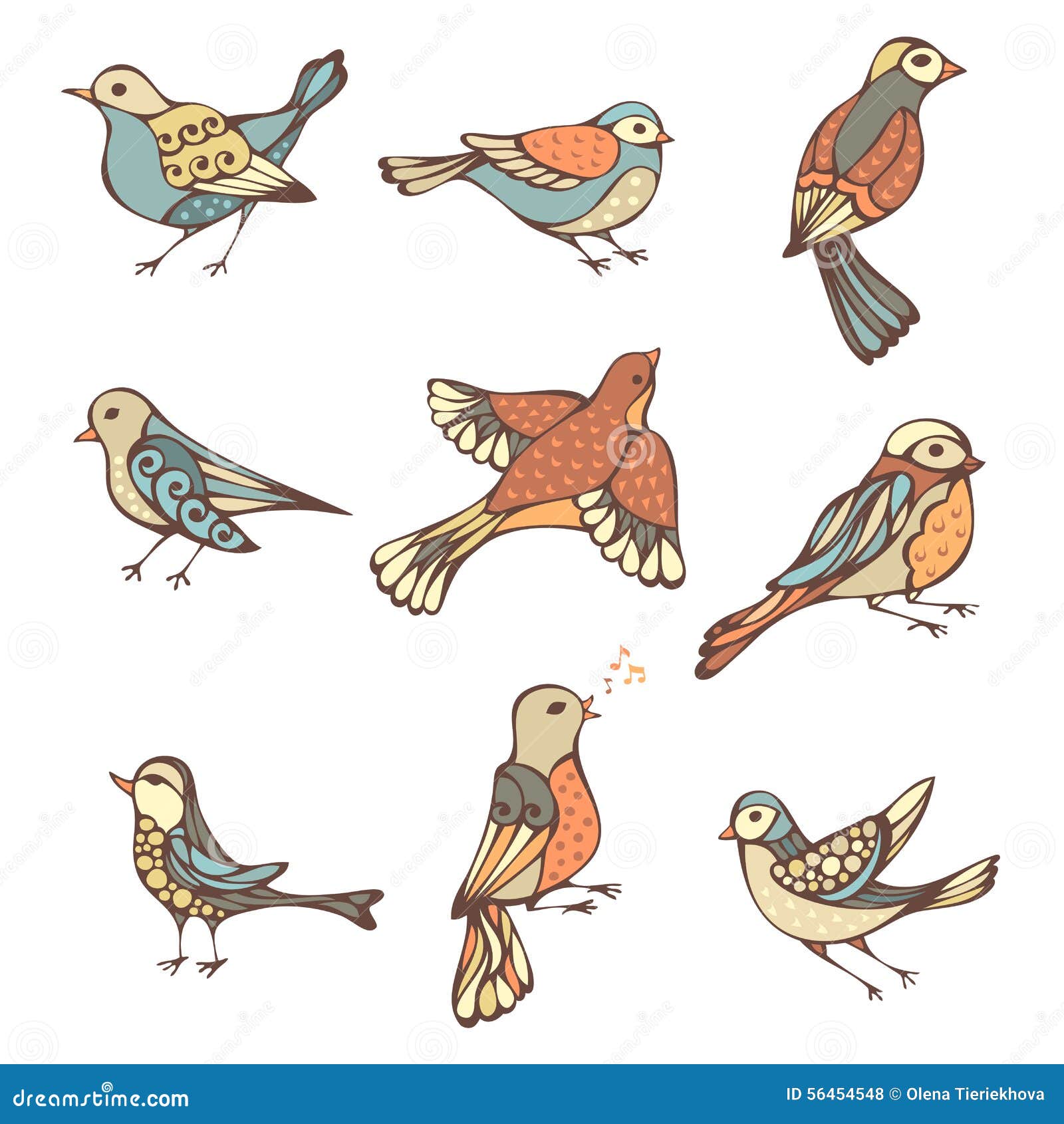 Vector Set of Hand-drawn Birds. Stock Illustration - Illustration of ...