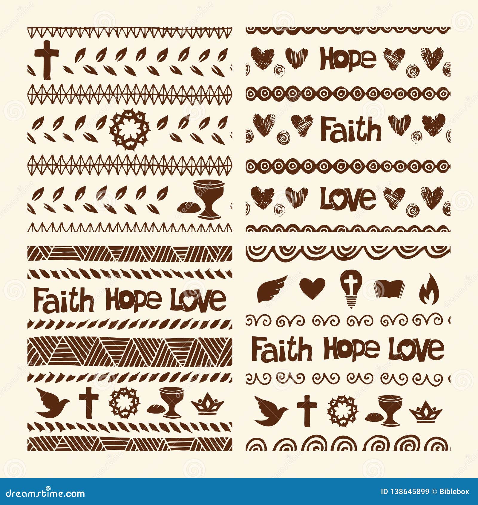 Vector Set of Hand Drawn Christian Seamless Pattern Made with Ink