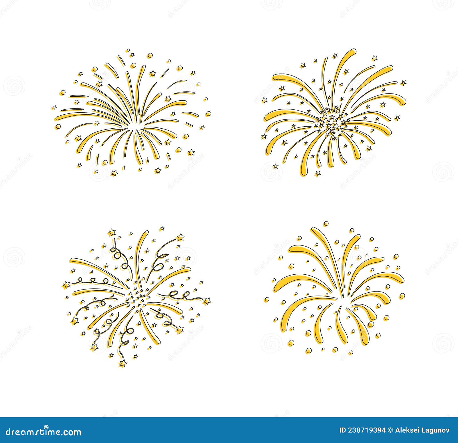 Vector Set of Hand Drawn Firework Explosions Isolated on White ...