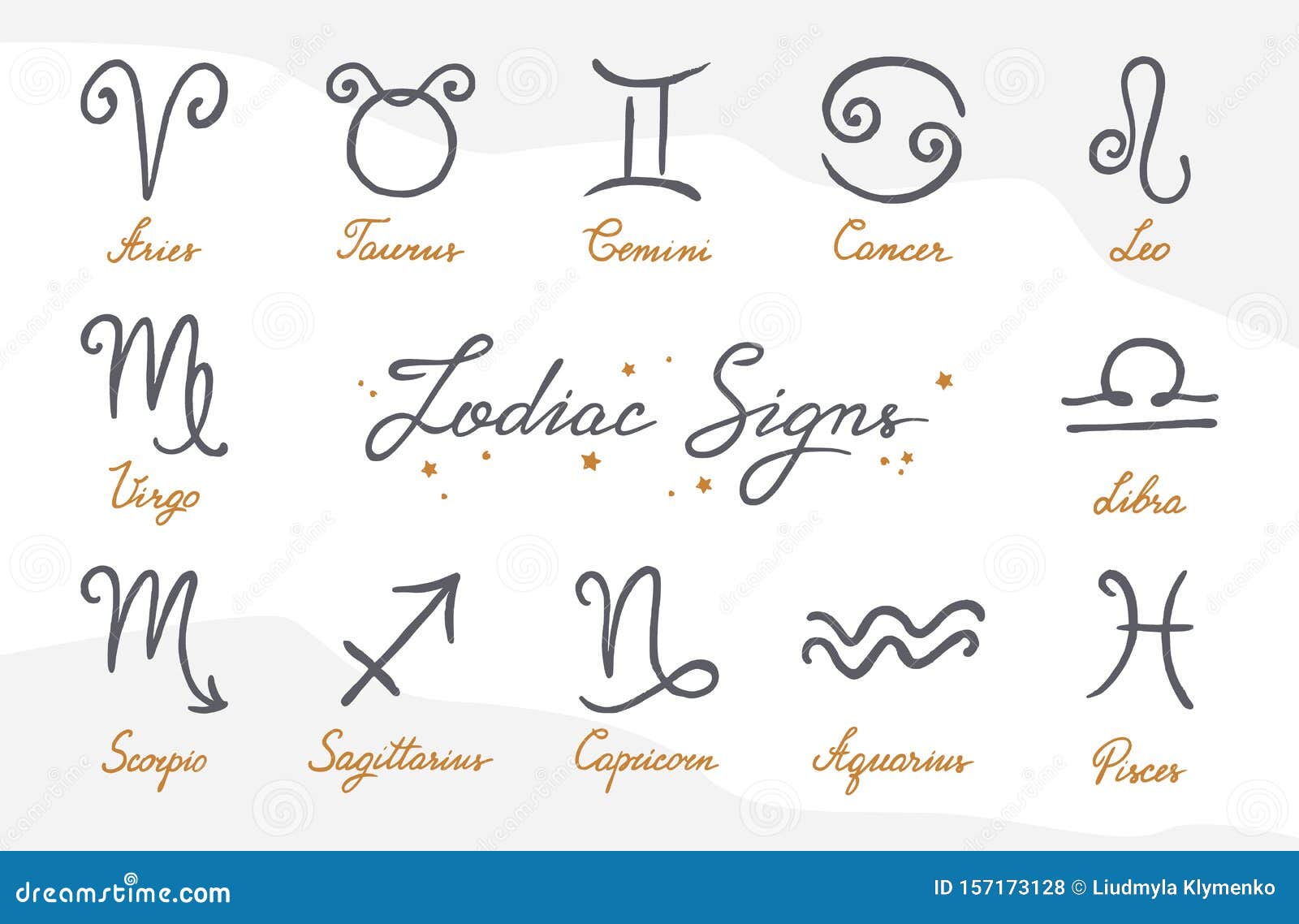 Vector Set of Hand-drawn Zodiac Signs Icons on Various Backgrounds ...