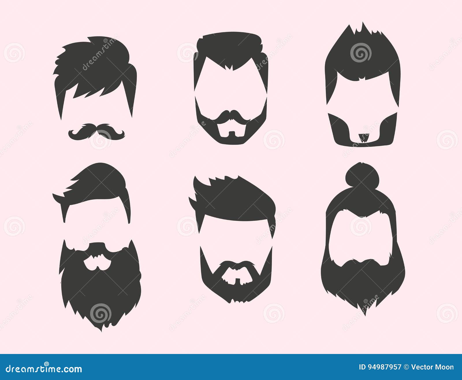 Vector Set of Hipster Retro Hair Style Mustache Vintage Old Shave Male  Facial Beard Haircut Illustration Stock Vector - Illustration of hairstyle,  human: 94987957