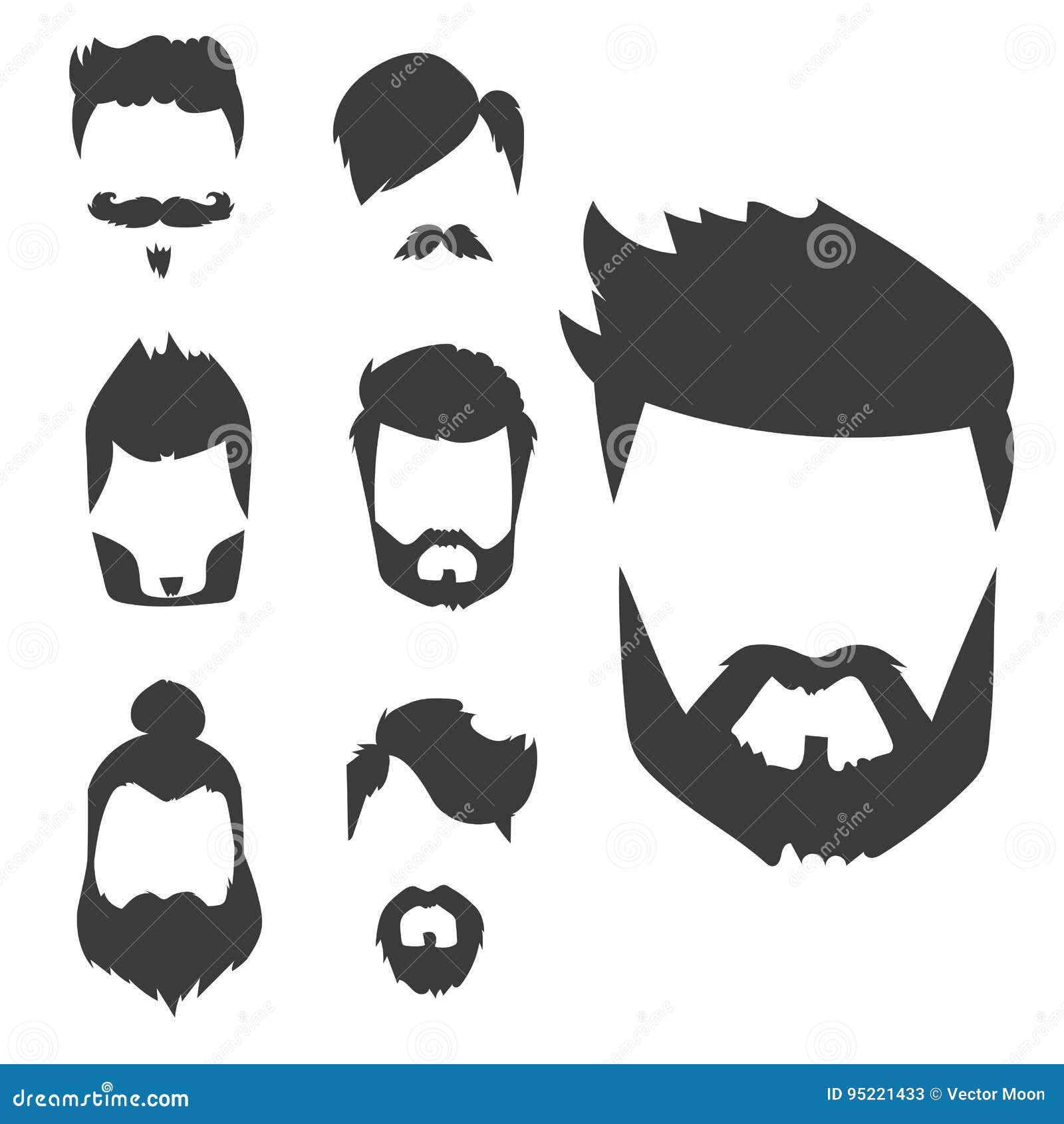 Vector Set of Hipster Retro Hair Style Mustache Vintage Old Shave ...