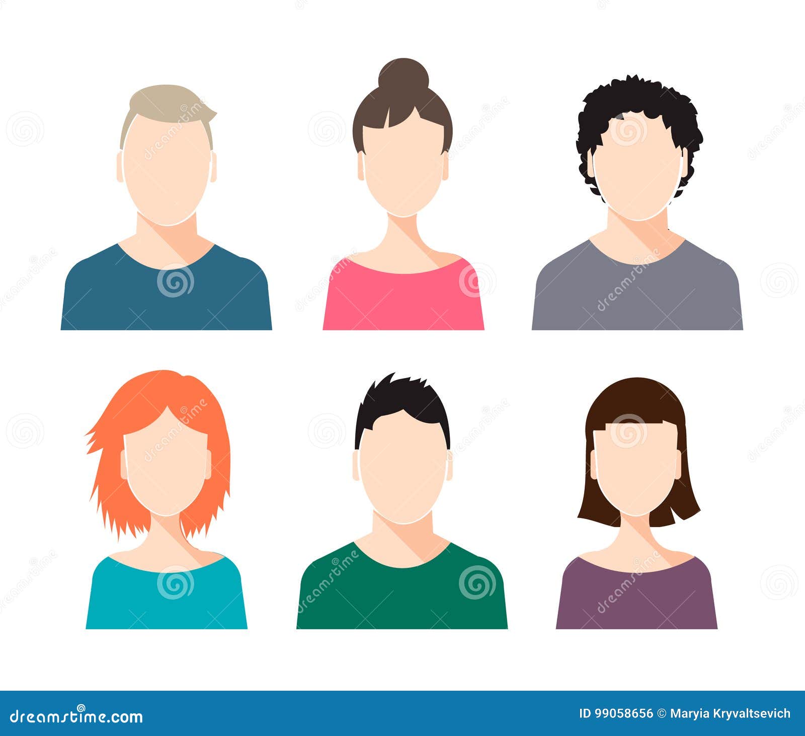 Vector Set of Human Faces - Male and Female, , with Different Hairstyles.  Stock Vector - Illustration of people, portrait: 99058656