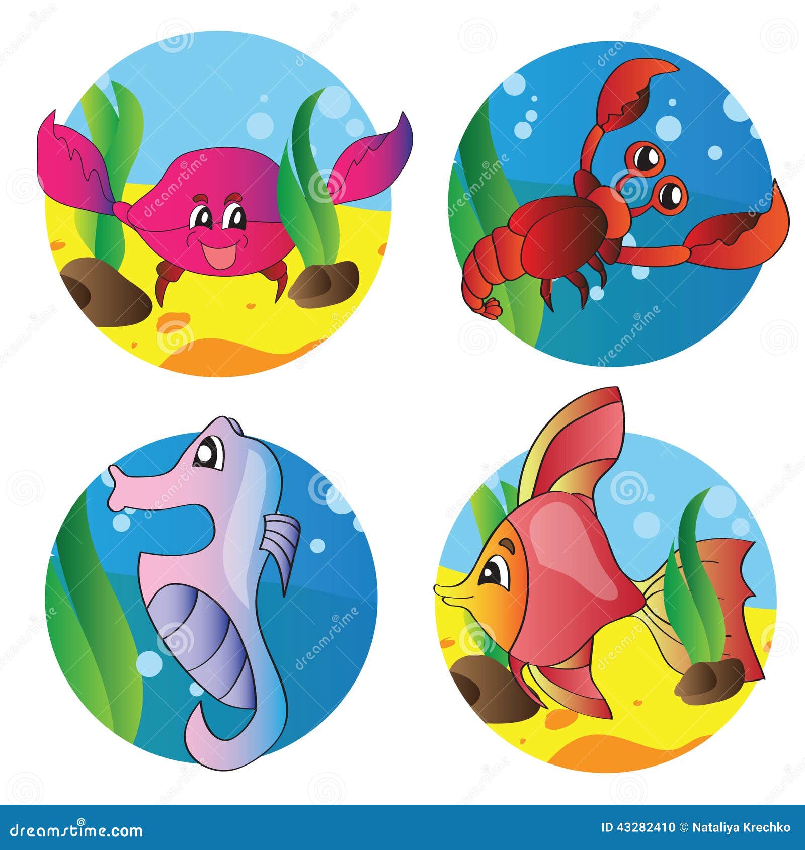 Vector Set of Images of the Marine Life Stock Vector - Illustration of