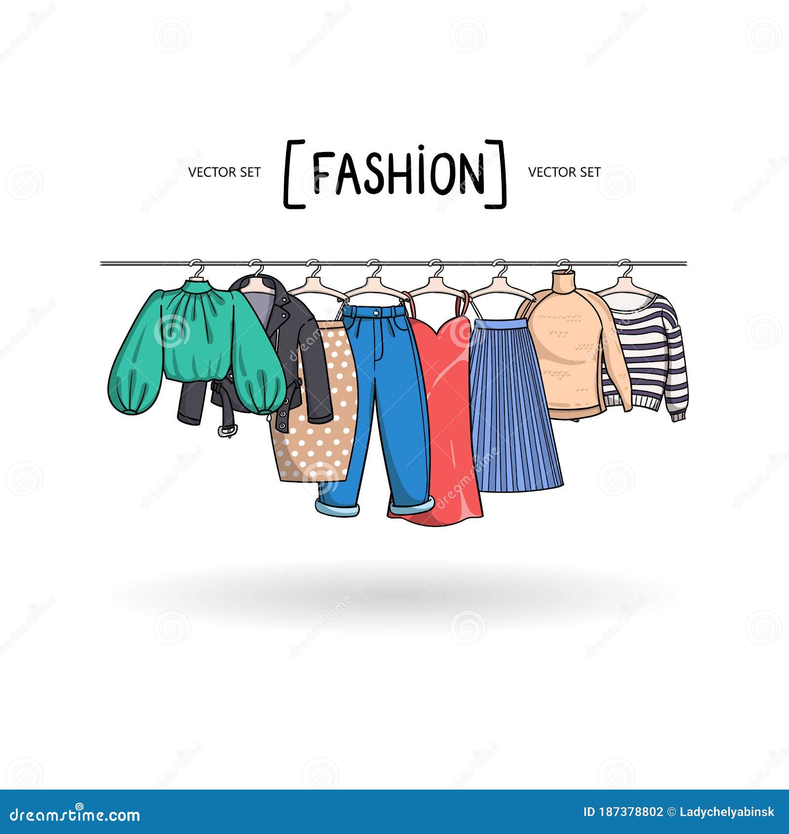 Vector Set with Isolated Colored Doodles of Women`s Clothing on White  Background. Set on the Theme of Beauty and Fashion Stock Illustration -  Illustration of purchase, poster: 187378802