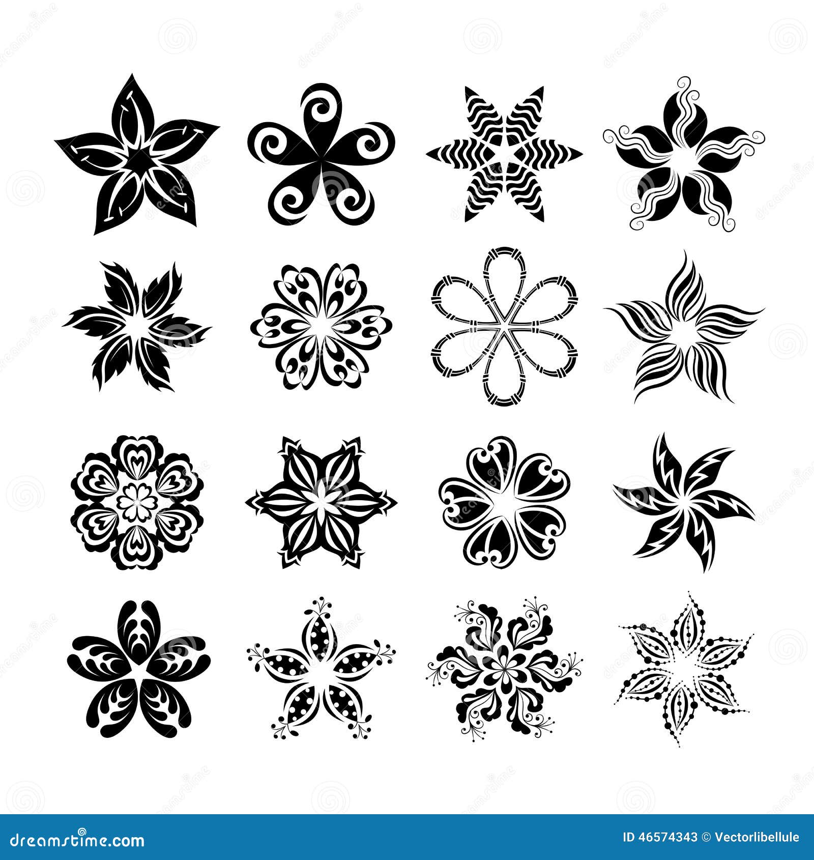 Vector Set of Isolated Graphic Flowers Stock Vector - Illustration of ...