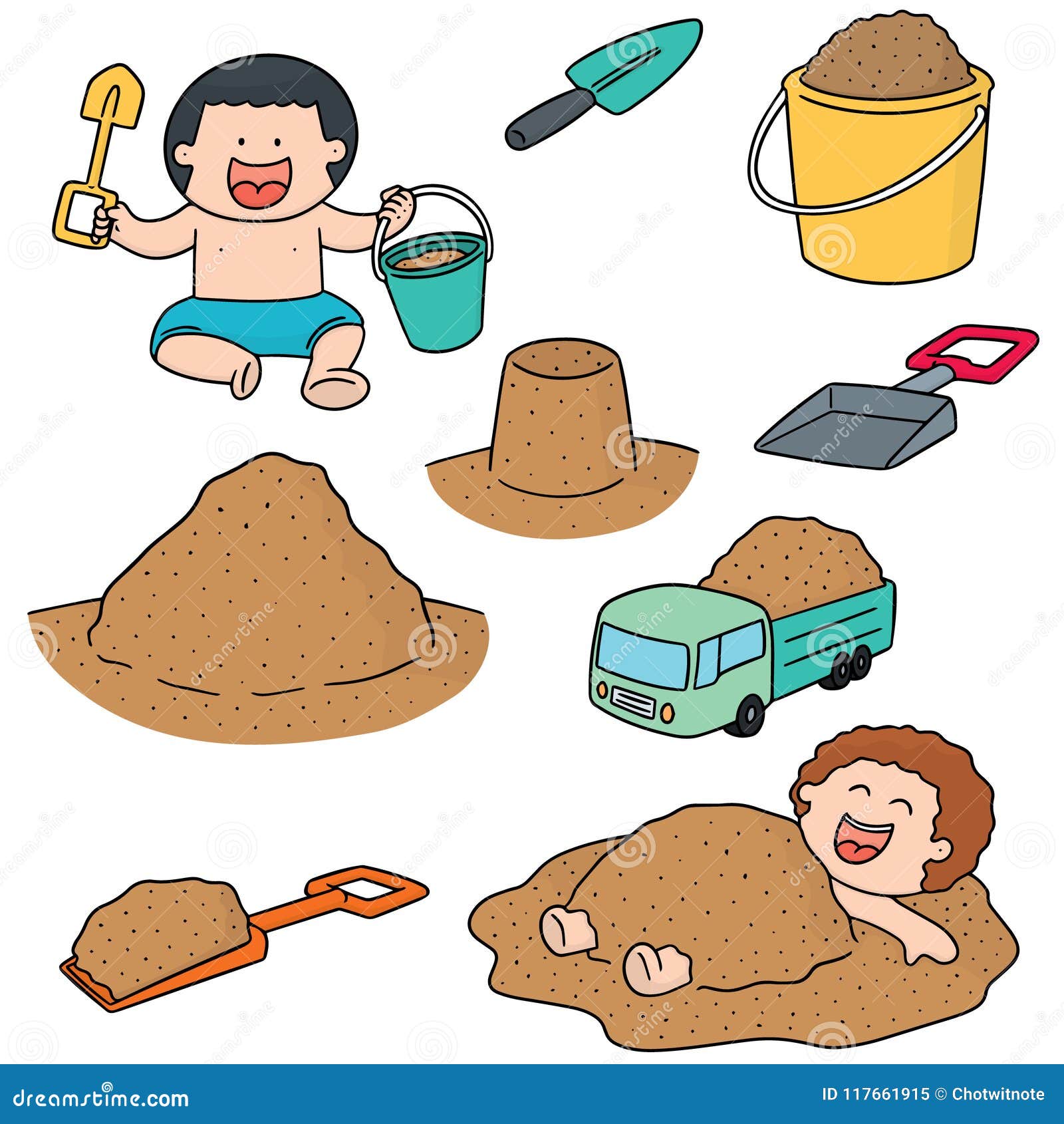 Vector Set of Kid Playing Sand Stock Vector - Illustration of playful,  clip: 117661915
