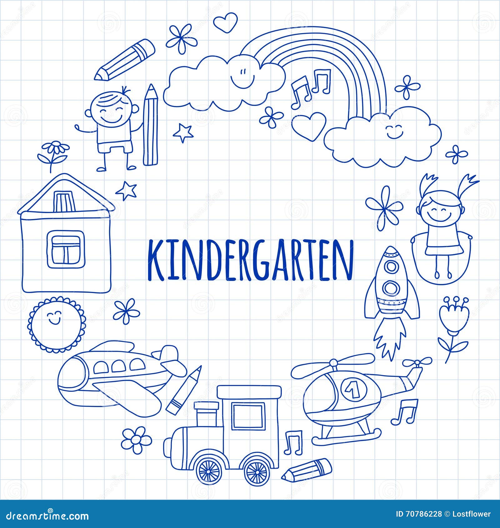 Vector Set Of Kindergarten Images Stock Vector - Illustration of house