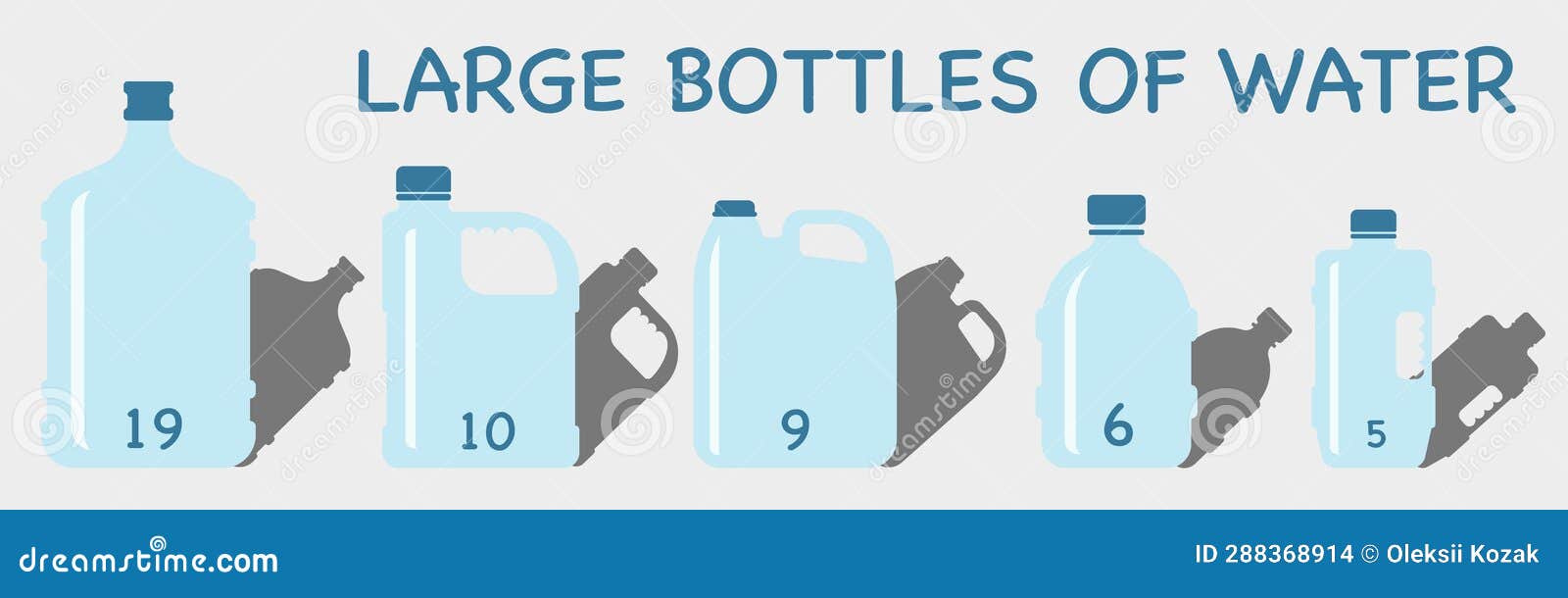 Vector Set of Large Volume Water Bottles Isolated on White Background