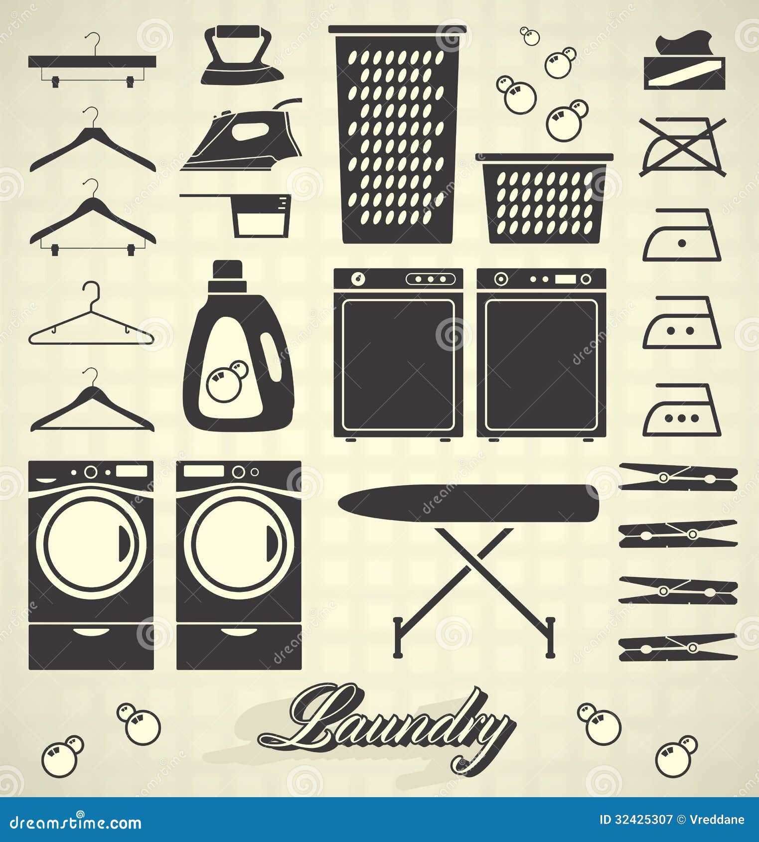 Vector Set Laundry Room Labels and Icons Stock Vector Illustration