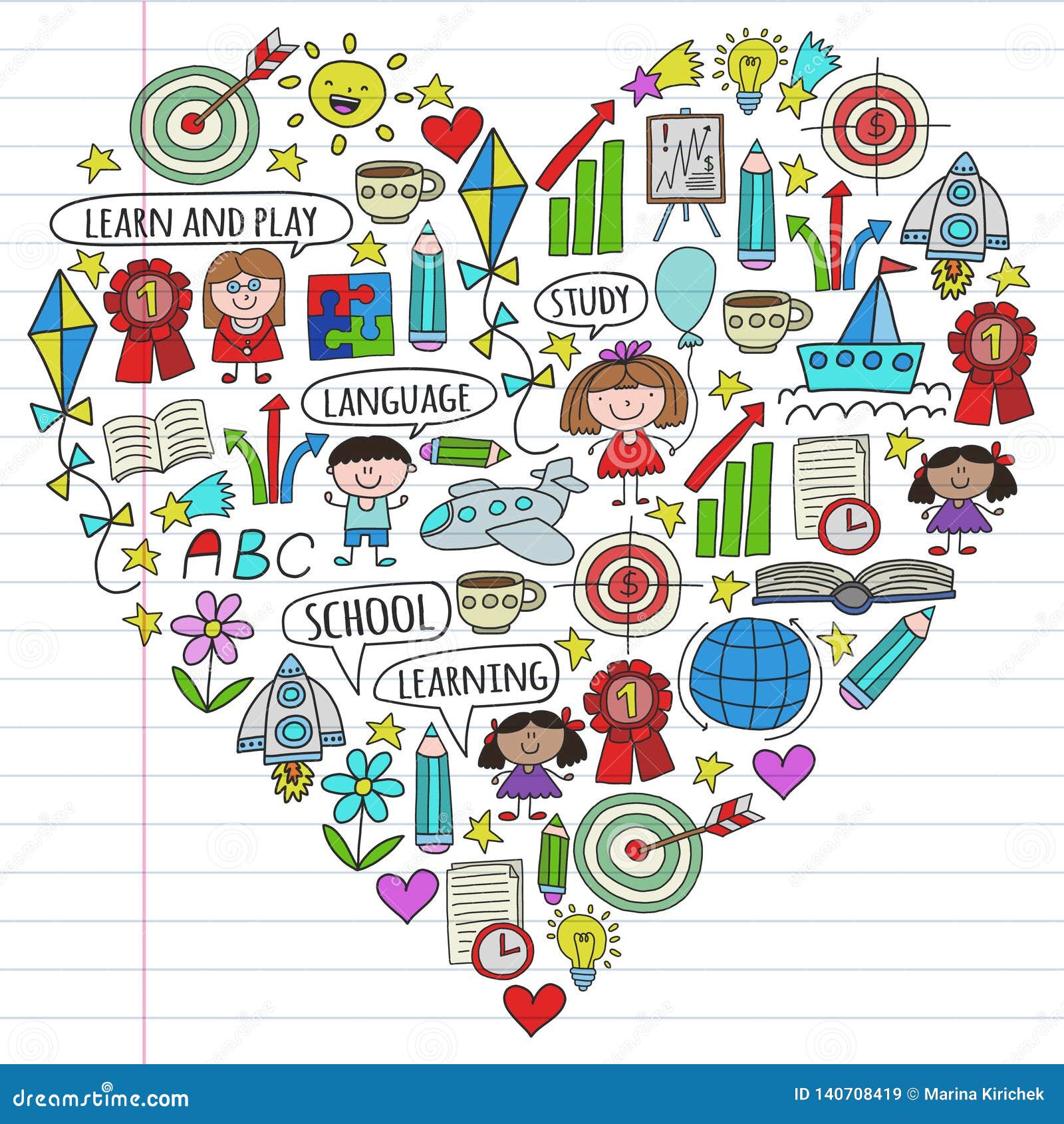 vector-set-of-learning-english-language-children-s-drawing-icons-in-doodle-style-painted