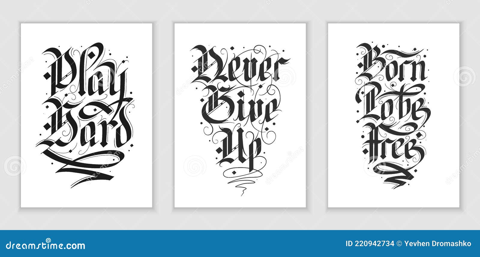 Vector Set of 3 Lettering Poster Illustration with Quote for T-shirt Print,  Decoration, Tattoo. Hand Drawn Gothic German Style, Stock Vector -  Illustration of brush, modern: 220942734